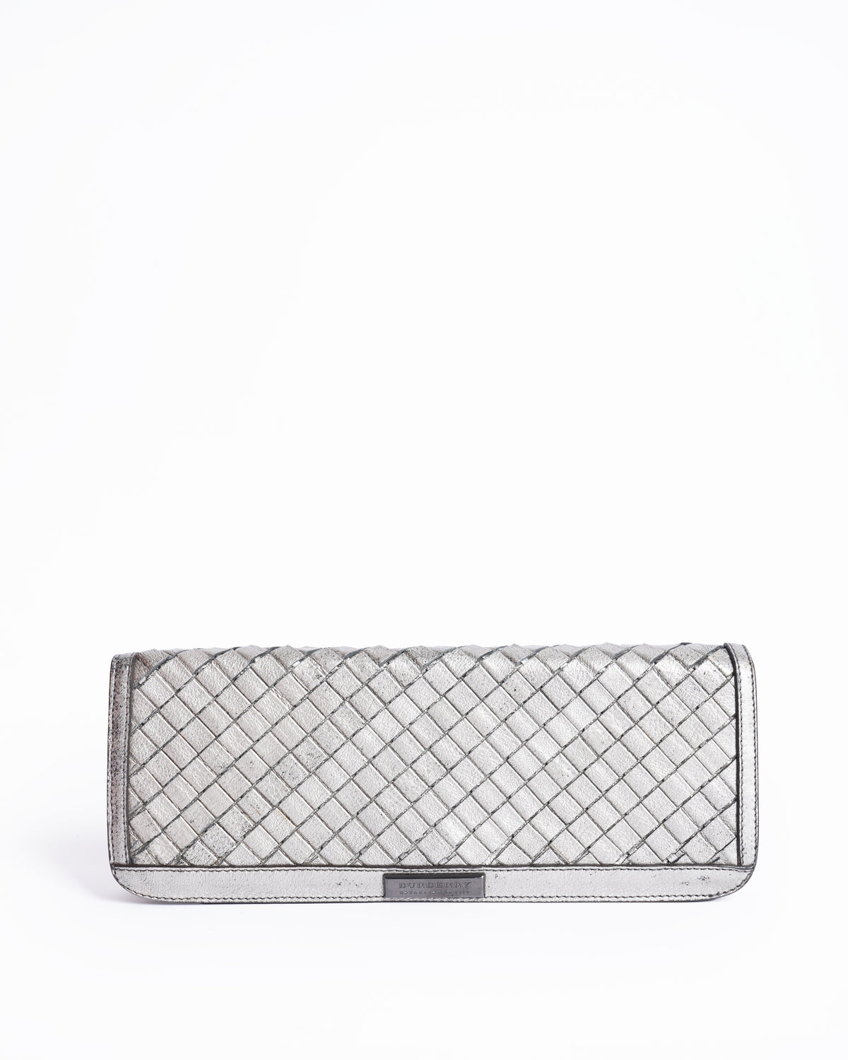 Burberry Metallic Grey Rectangular Clutch