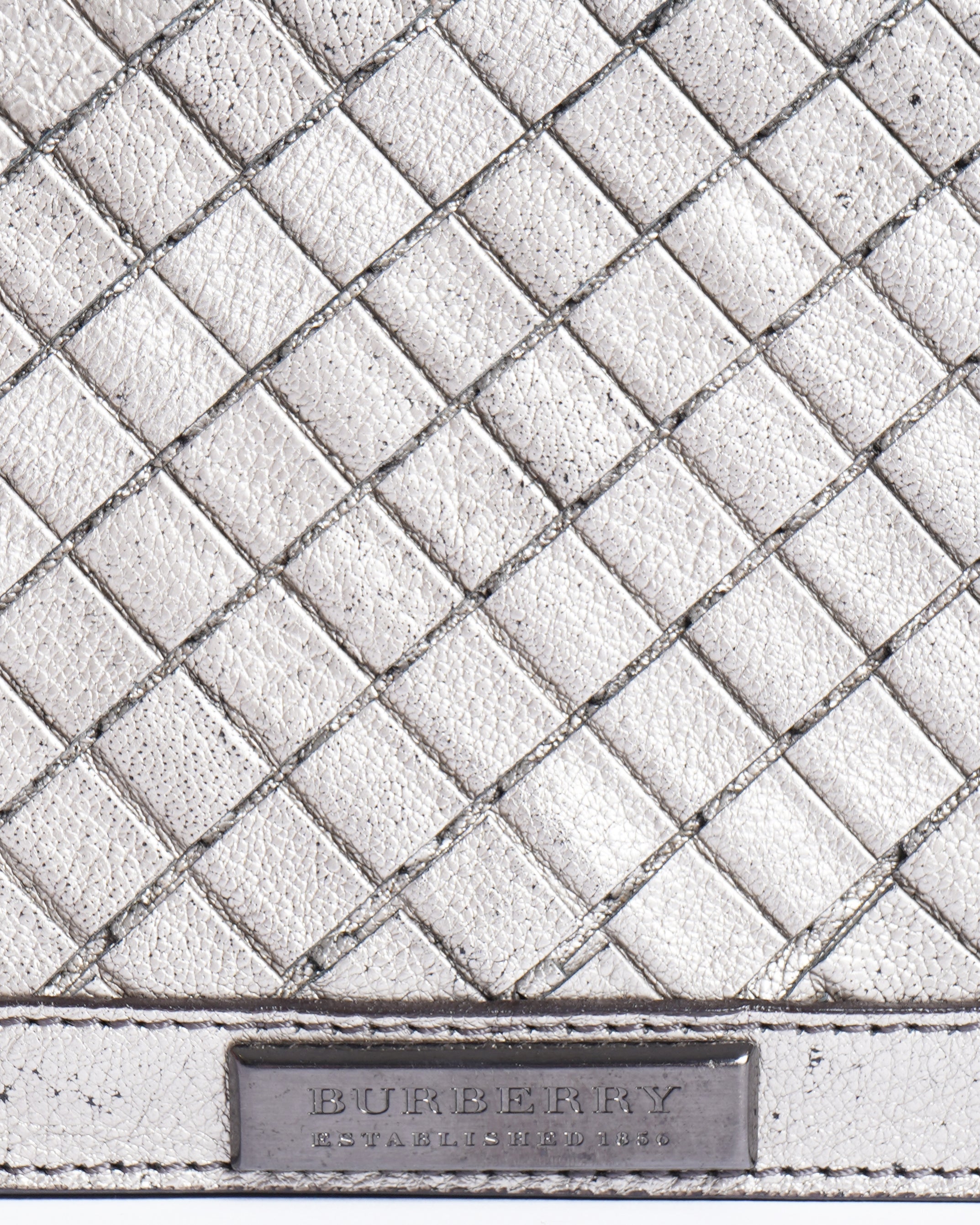 Burberry Metallic Grey Rectangular Clutch