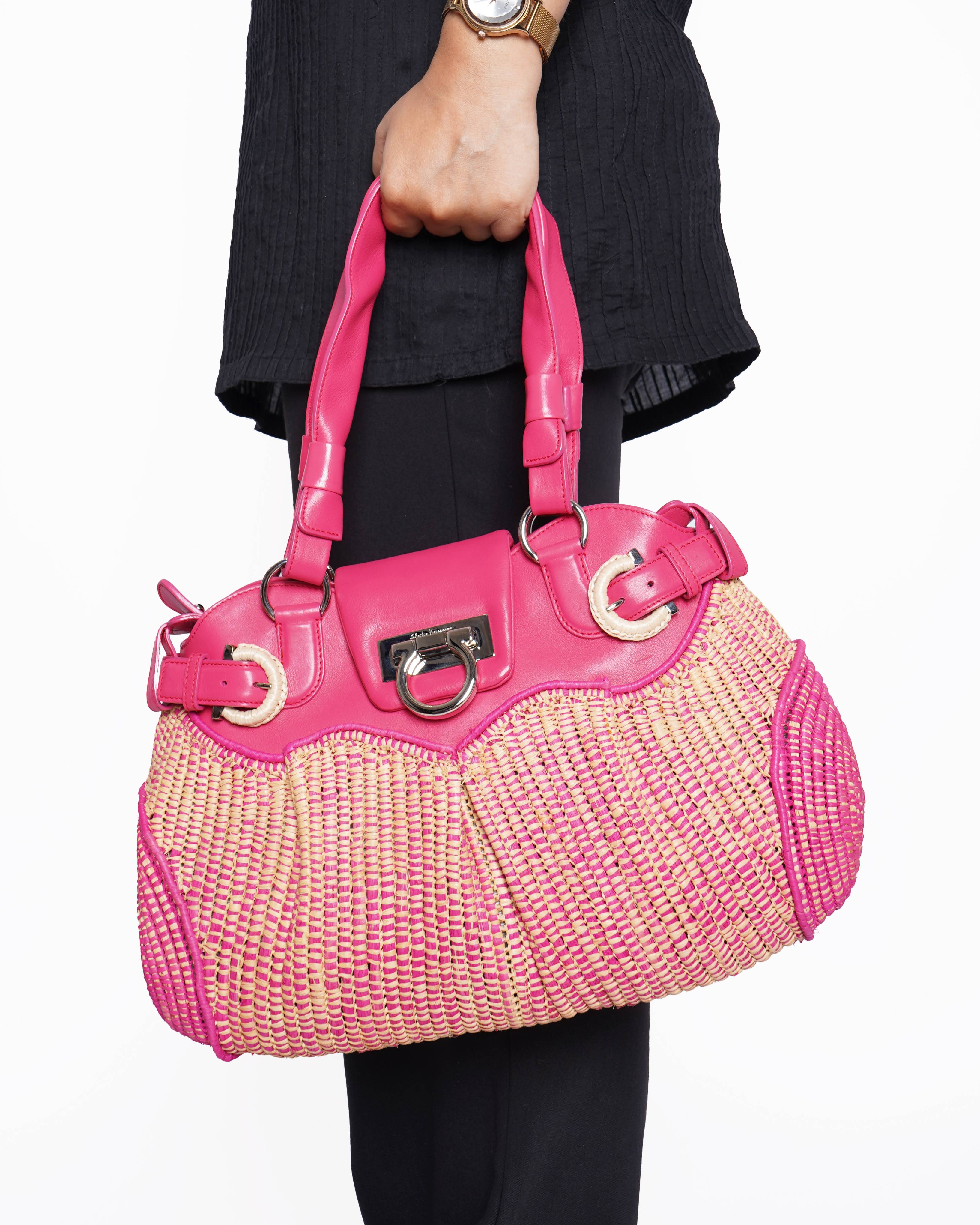 Salvatore Ferragamo sofia straw handbag