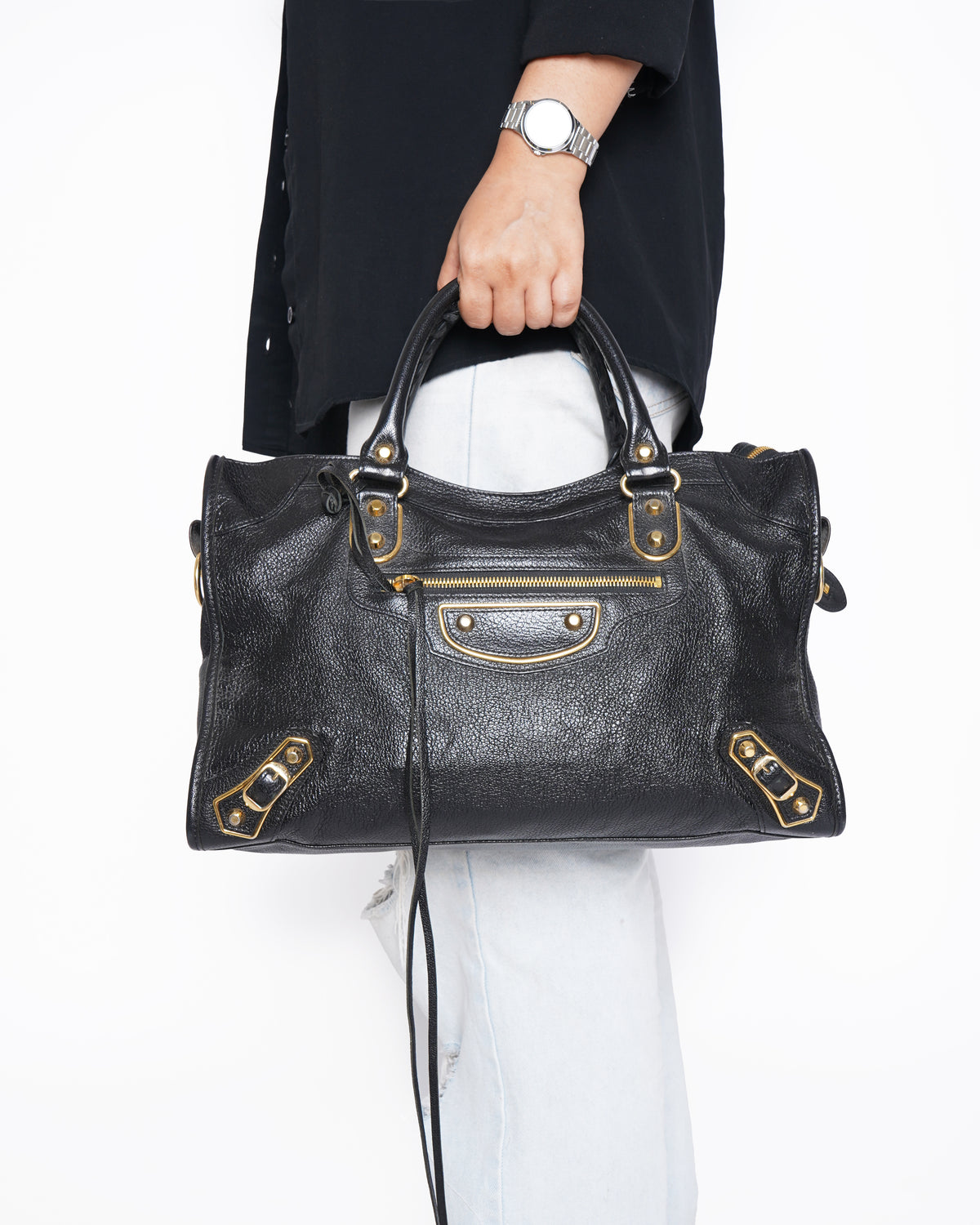 Balenciaga Classic Metallic Edge City Handbag Black