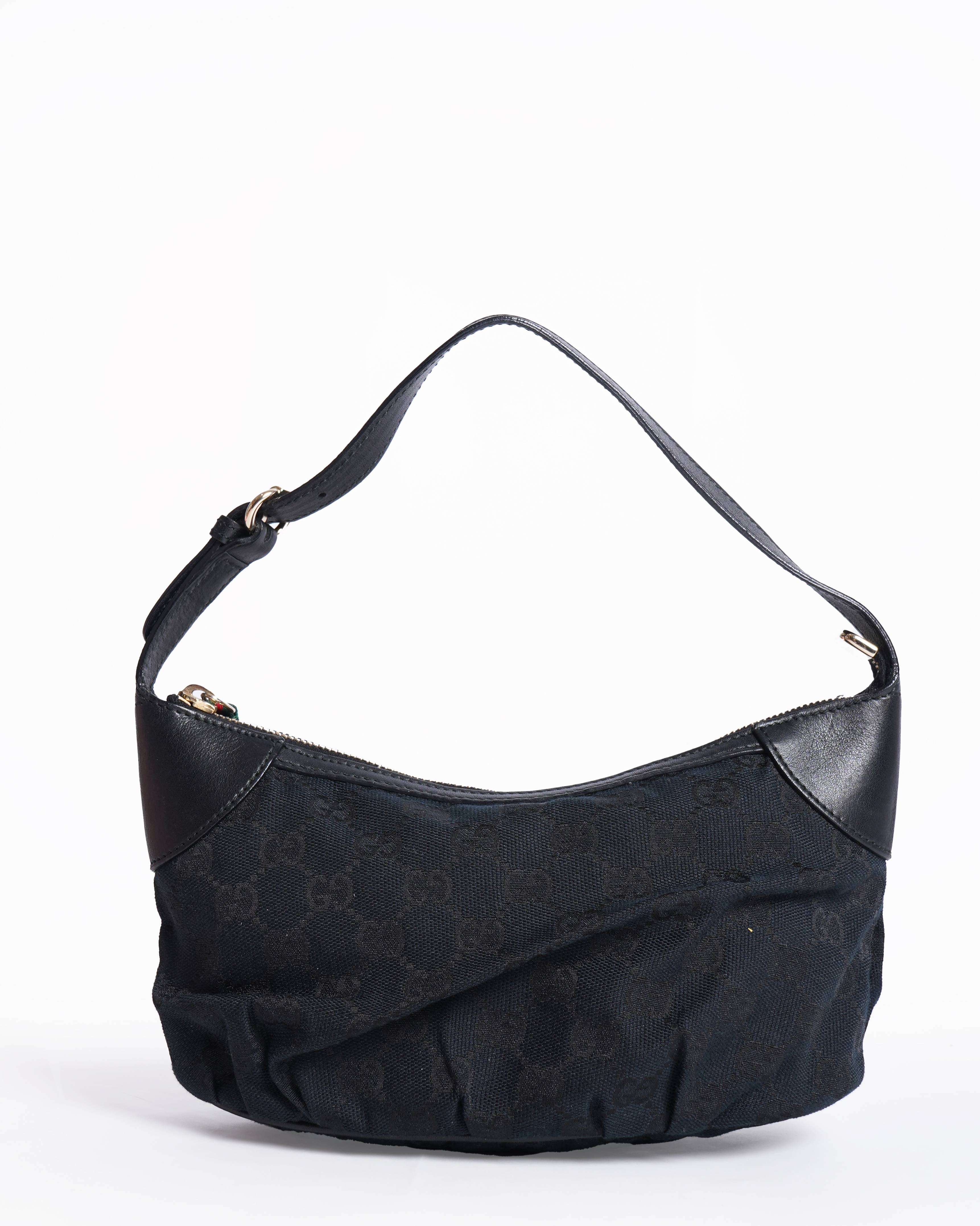 Gucci Vintage Black Canvas Fabric Pochette Handbag