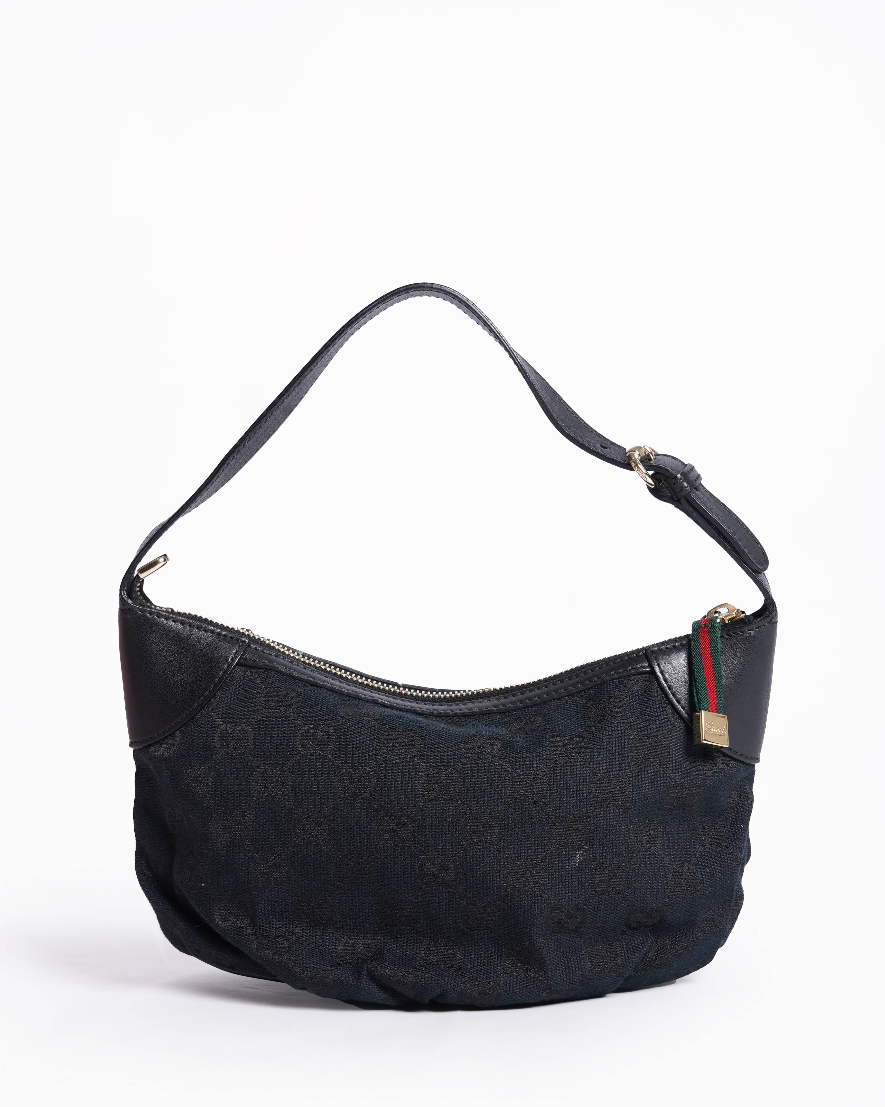 Gucci Vintage Black Canvas Fabric Pochette Handbag