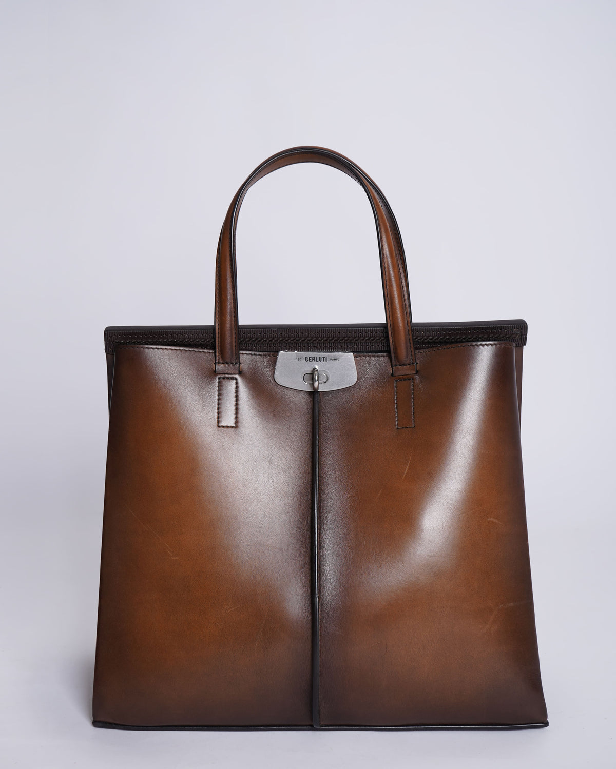 Berluti Luti 38 Leather Tote Bag In CaCao Intenso Shade