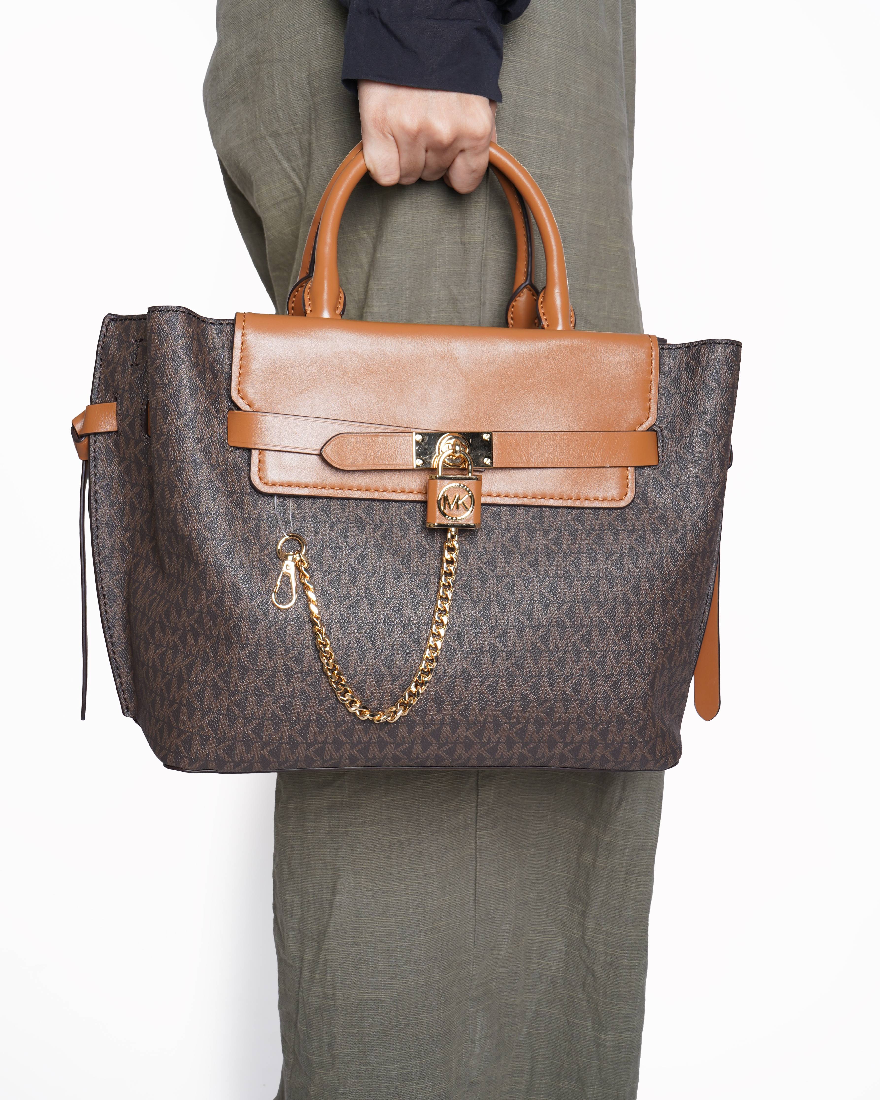 New Michael Kors Hamilton Legacy logo large belted satchel in Brown