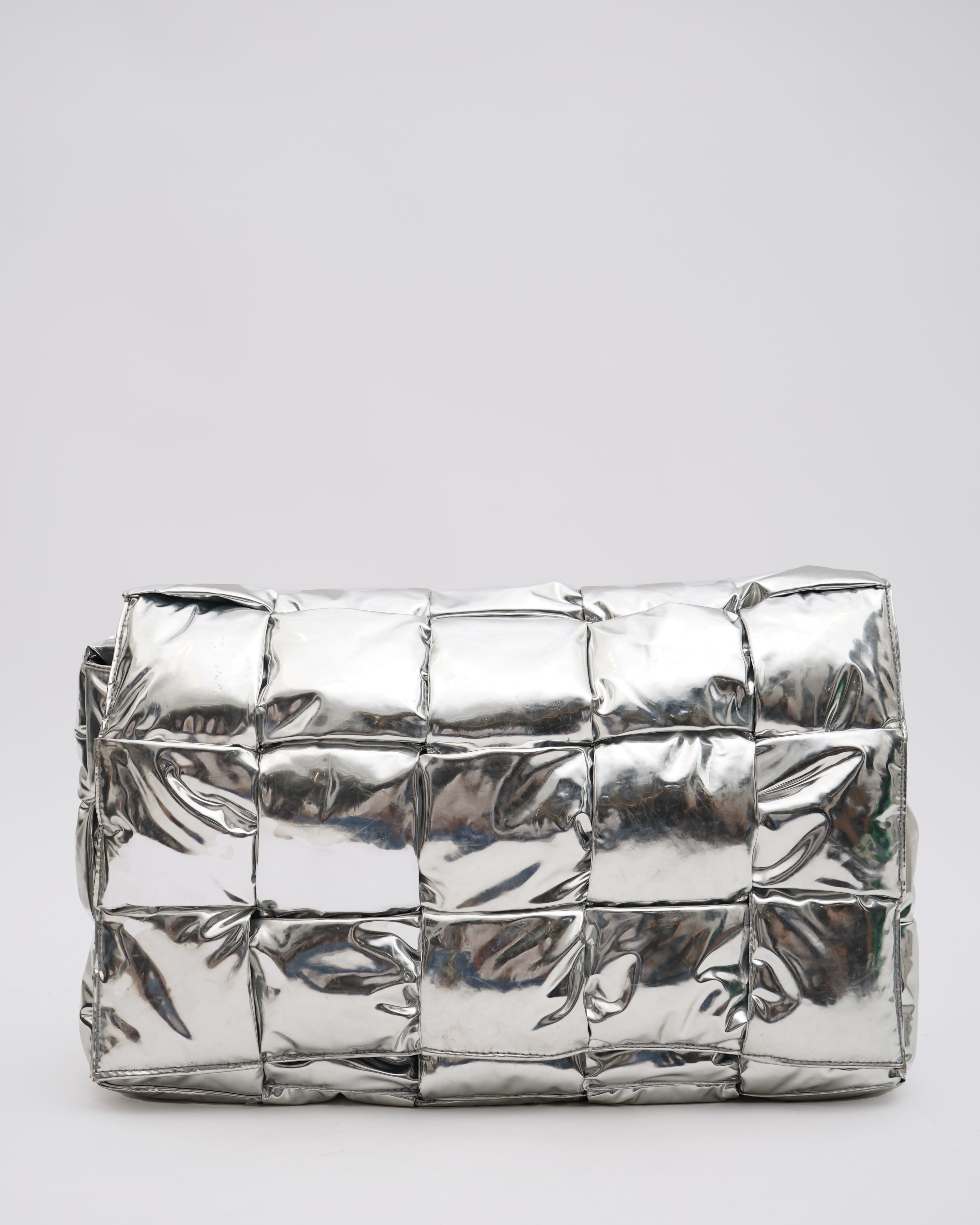 Bottega Veneta Intrecciato Padded Cassette In Silver