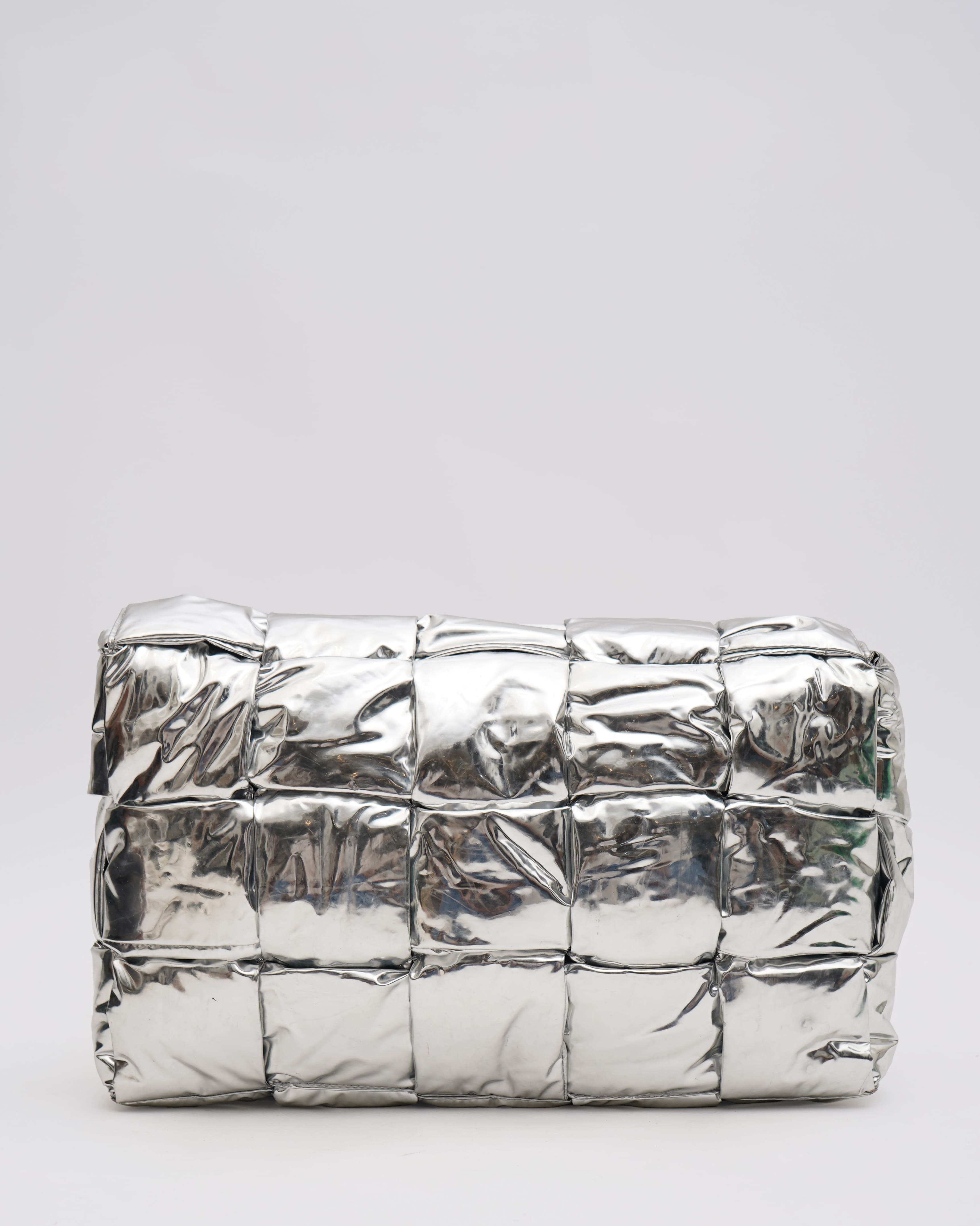 Bottega Veneta Intrecciato Padded Cassette In Silver
