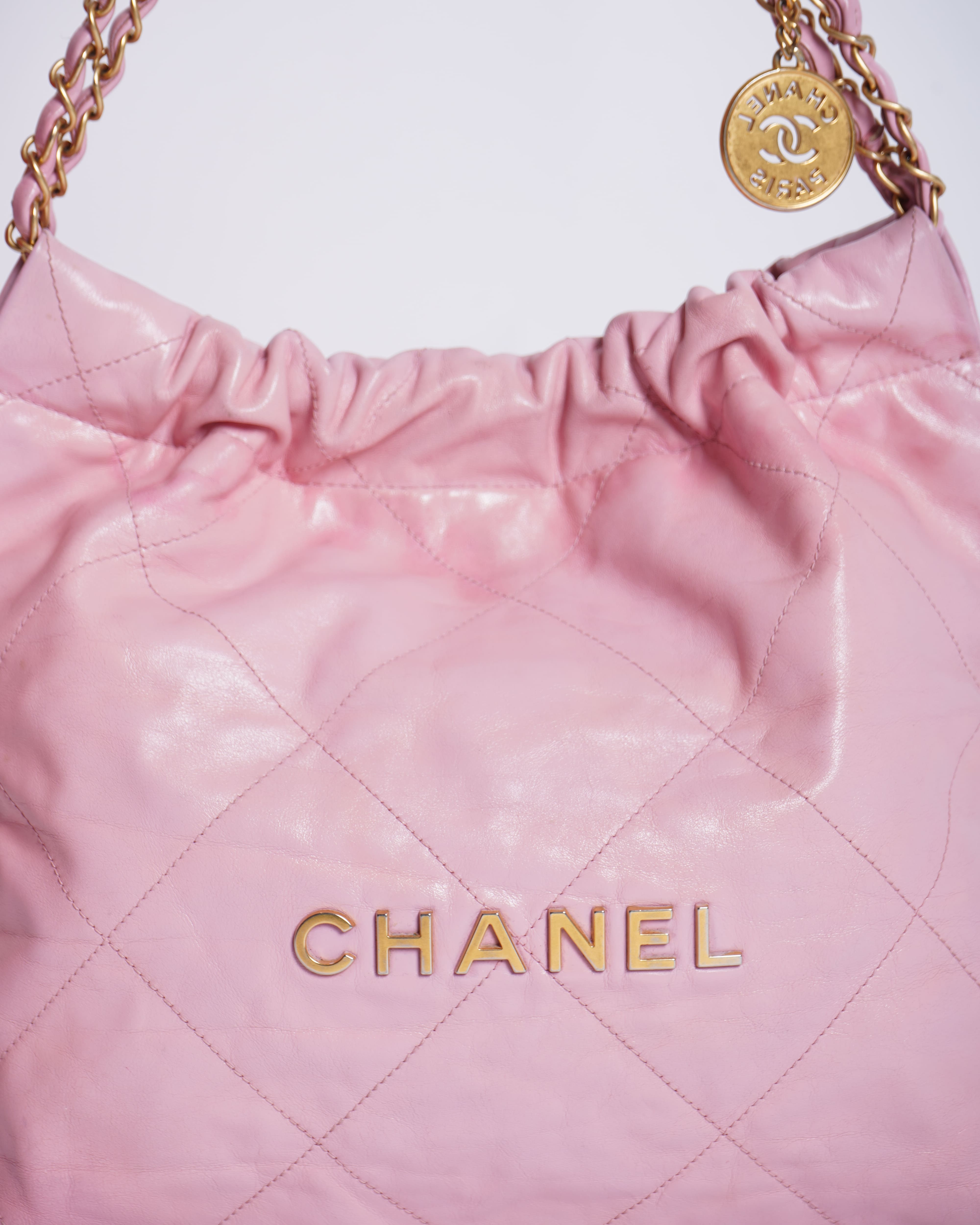 Chanel Pink Quilted Leather 22 Small Hobo