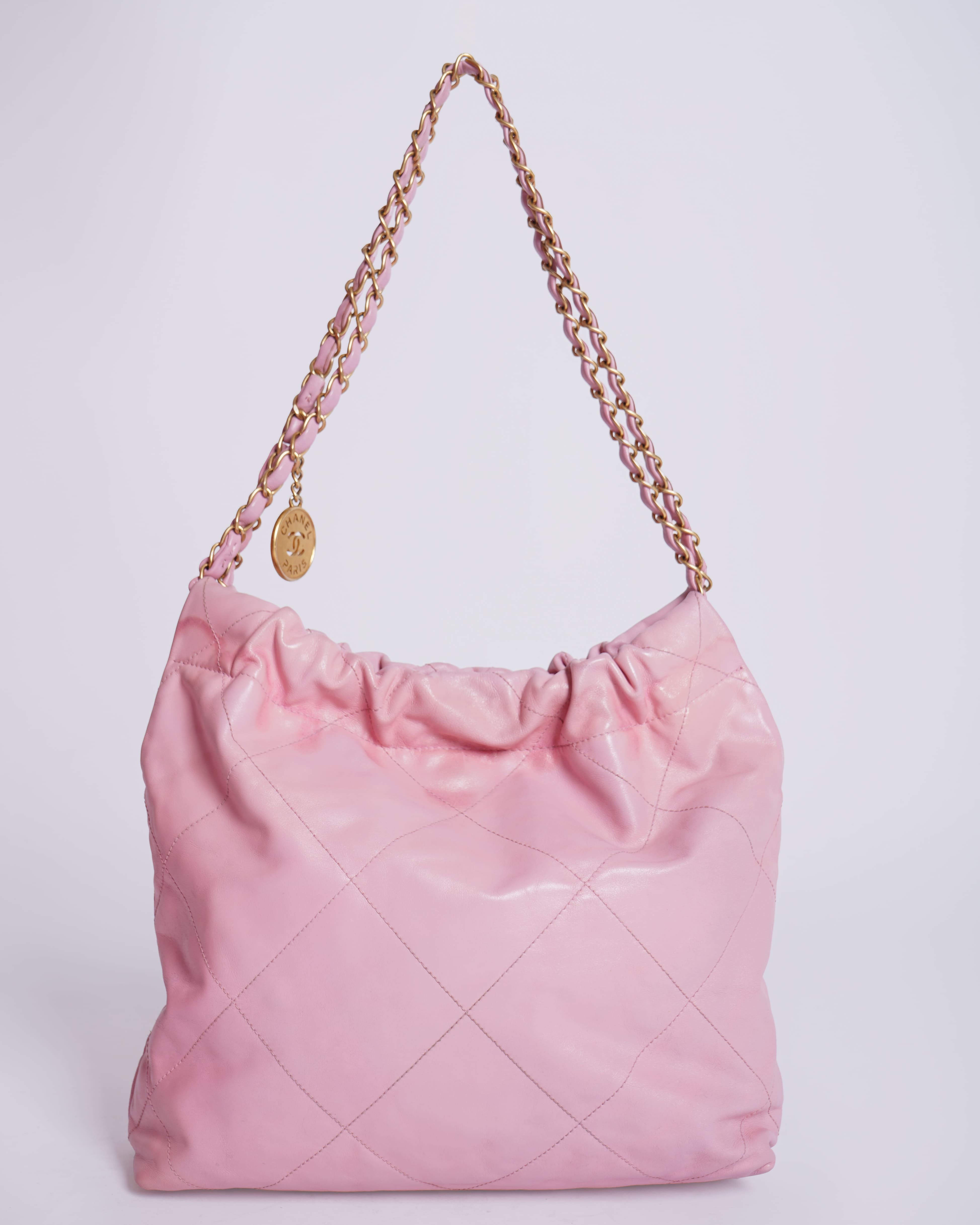 Chanel Pink Quilted Leather 22 Small Hobo