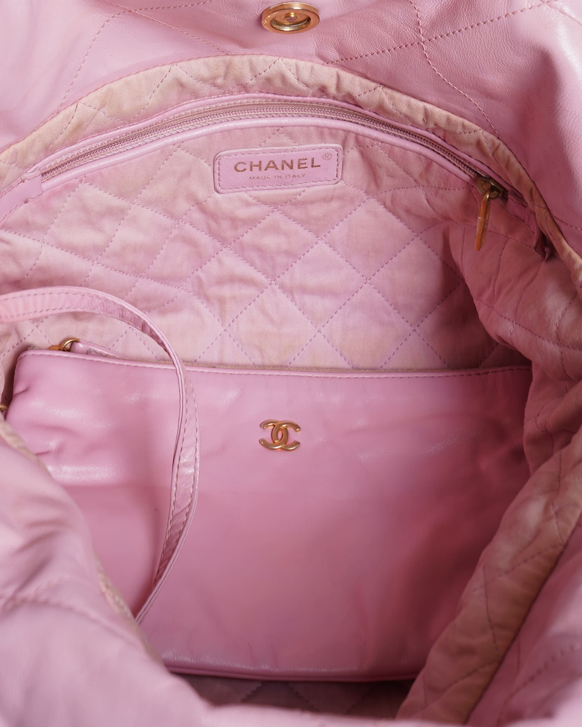 Chanel Pink Quilted Leather 22 Small Hobo