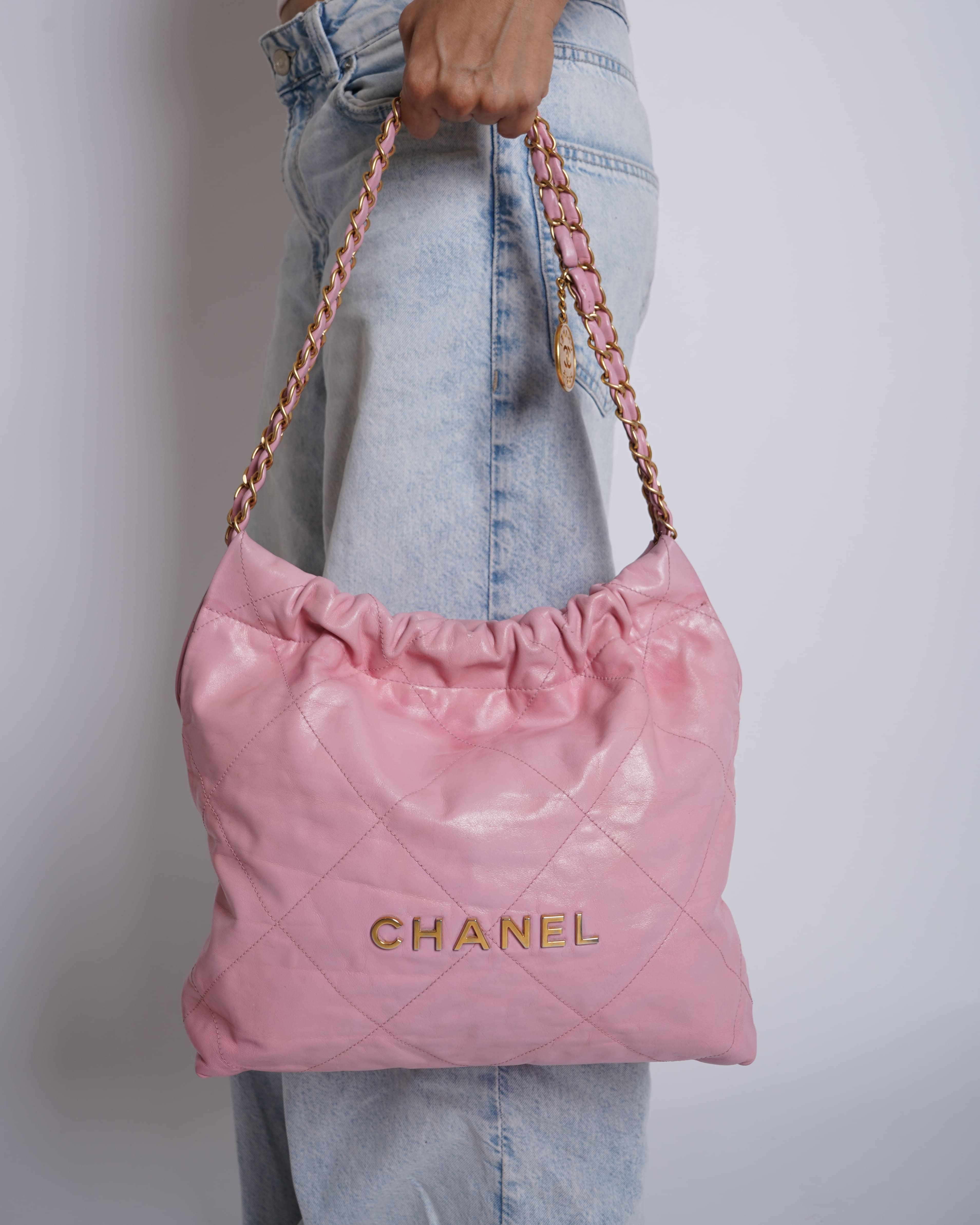 Chanel Pink Quilted Leather 22 Small Hobo