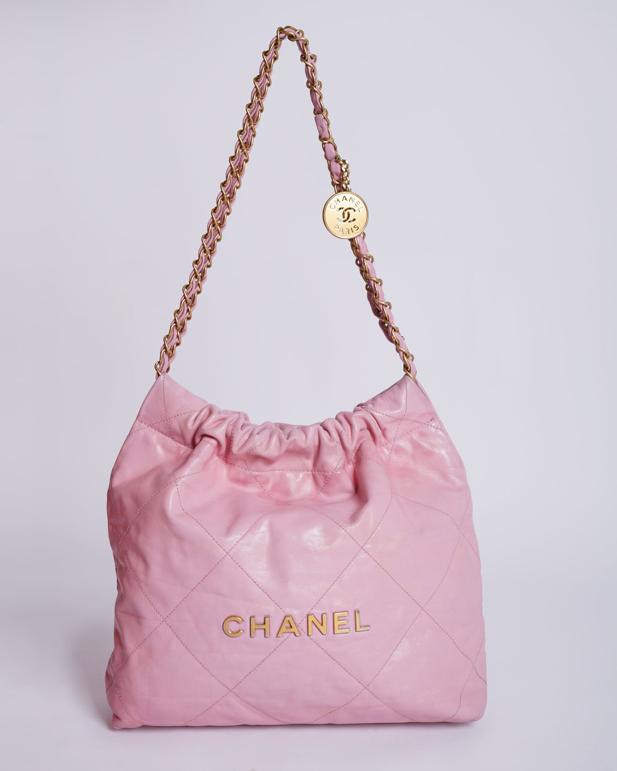 Chanel Pink Quilted Leather 22 Small Hobo