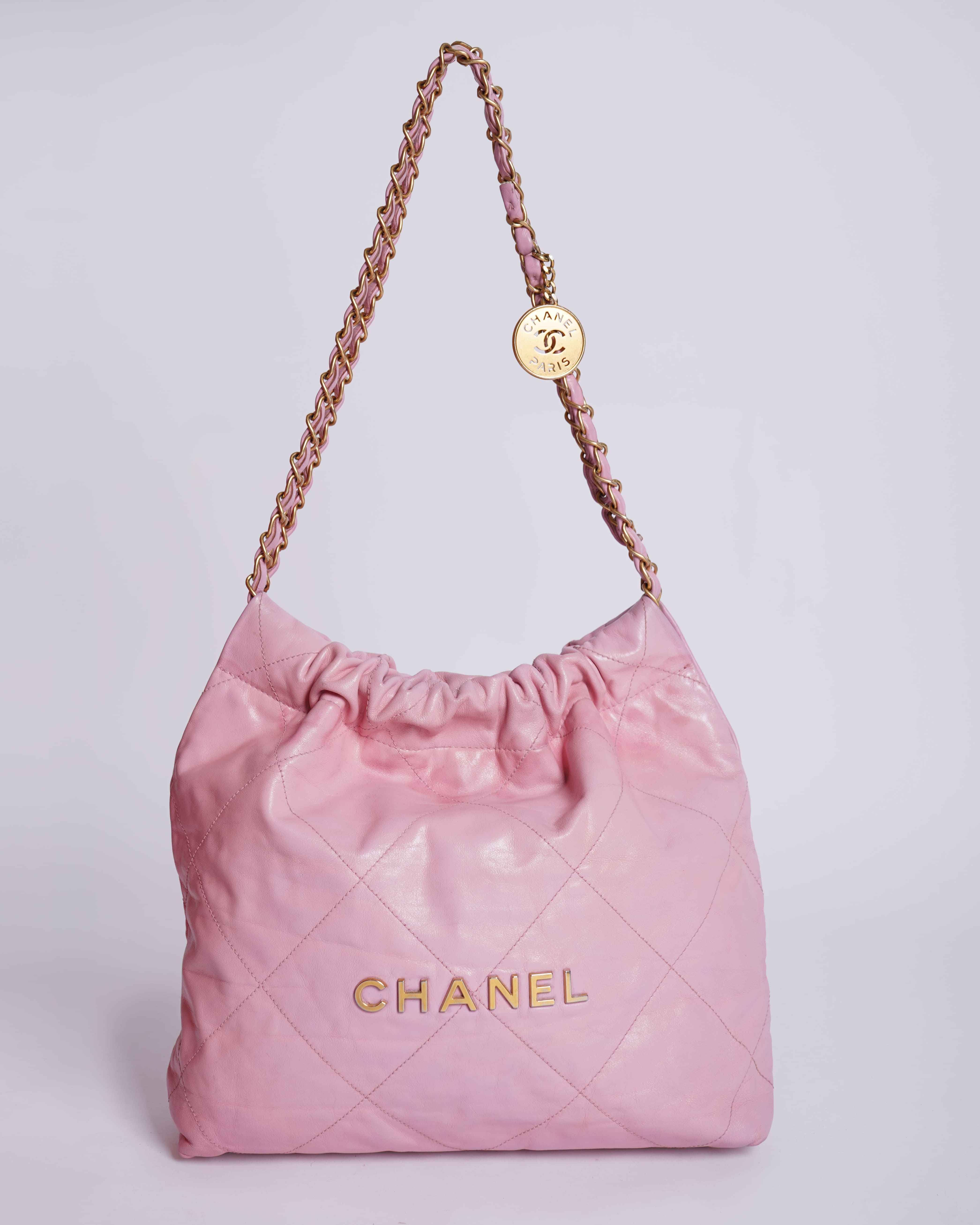 Chanel Pink Quilted Leather 22 Small Hobo