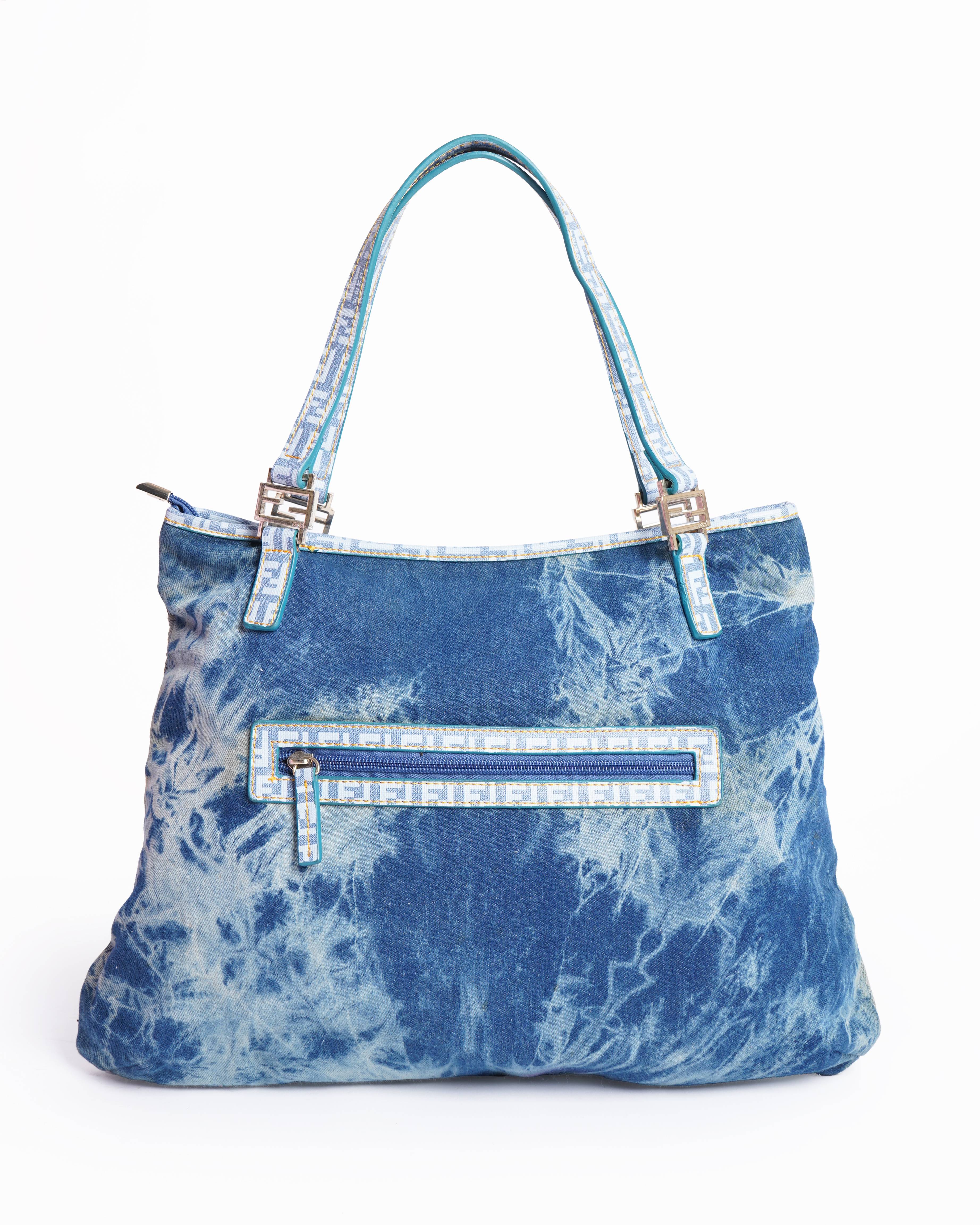 Fendi ff logo denim tote bag