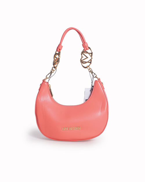 Love Moschino Coral Pink Heart M Logo Jewel Shoulder Bag