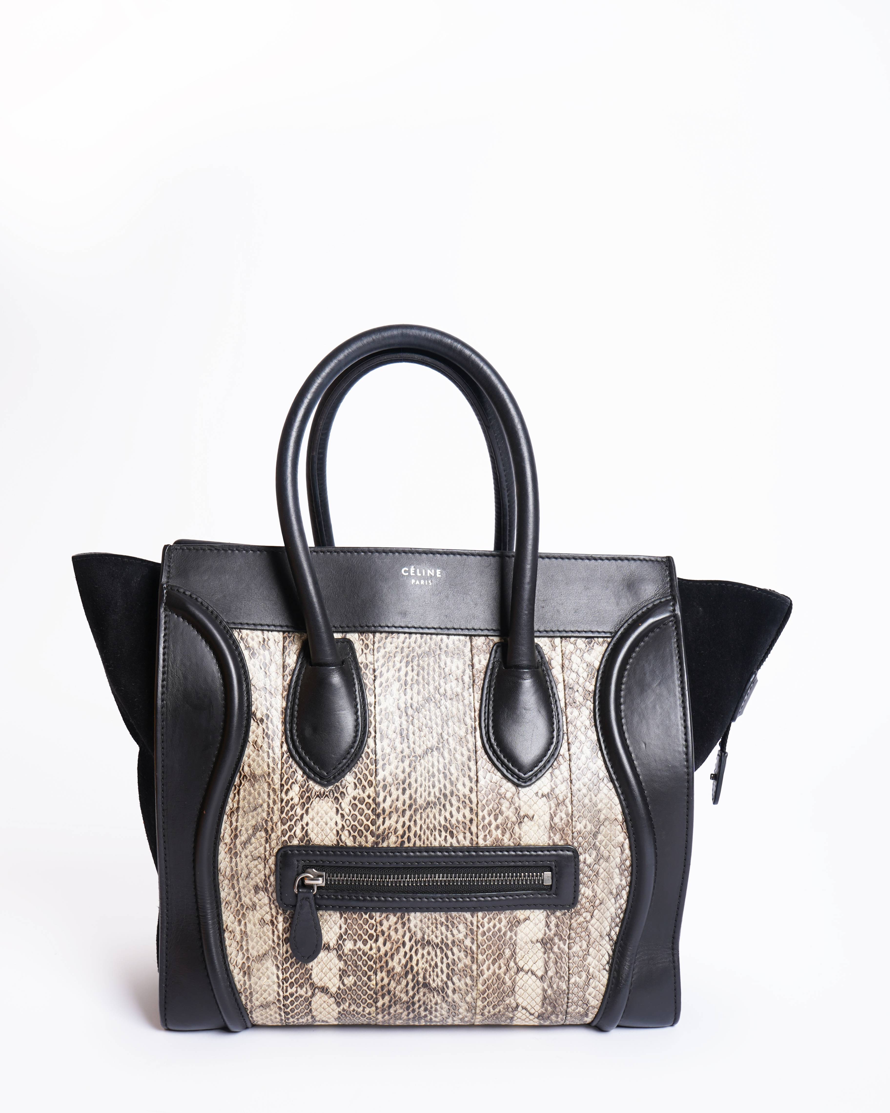Celine Black/Beige Python & Leather Luggage Mini Tote
