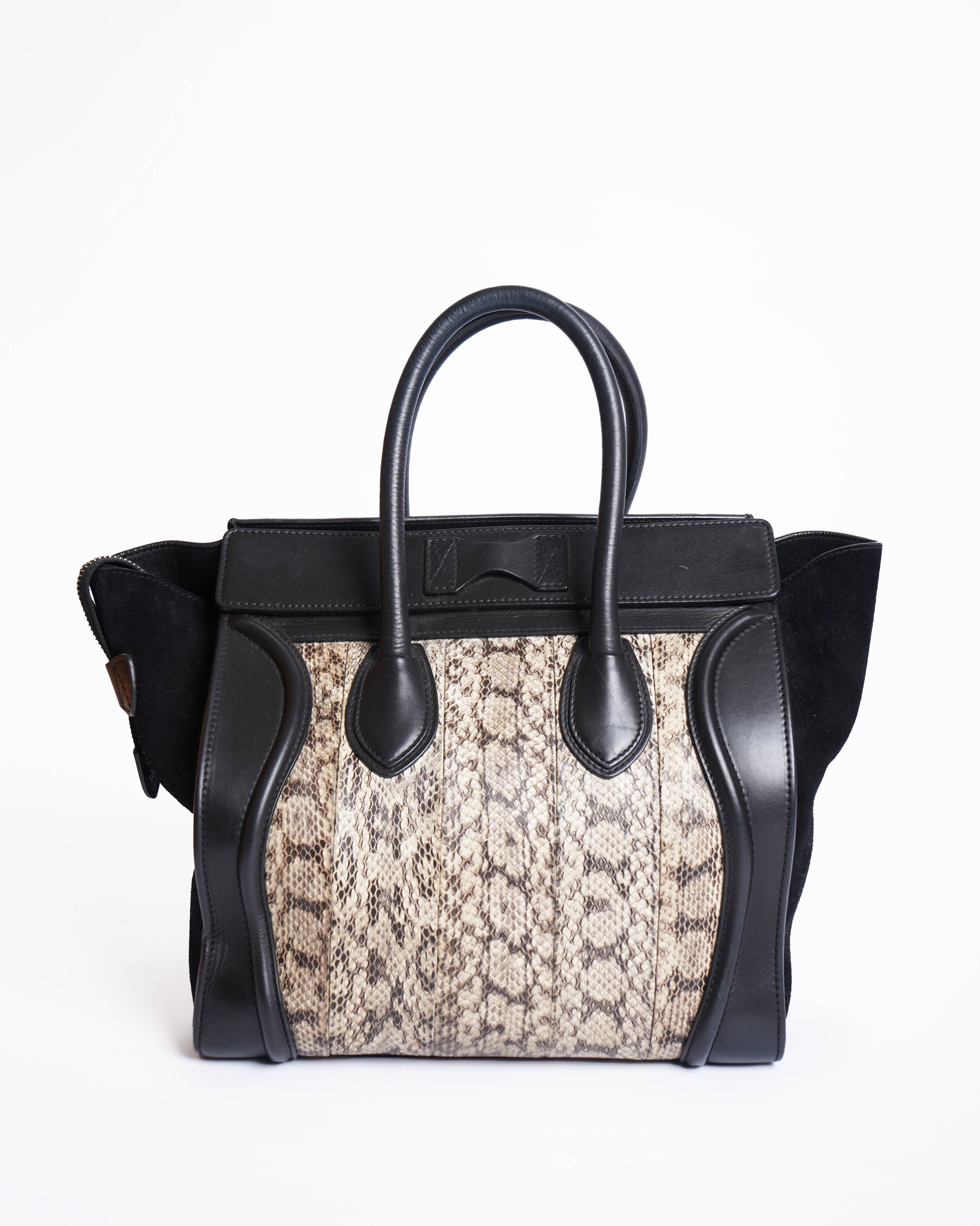 Celine Black/Beige Python & Leather Luggage Mini Tote
