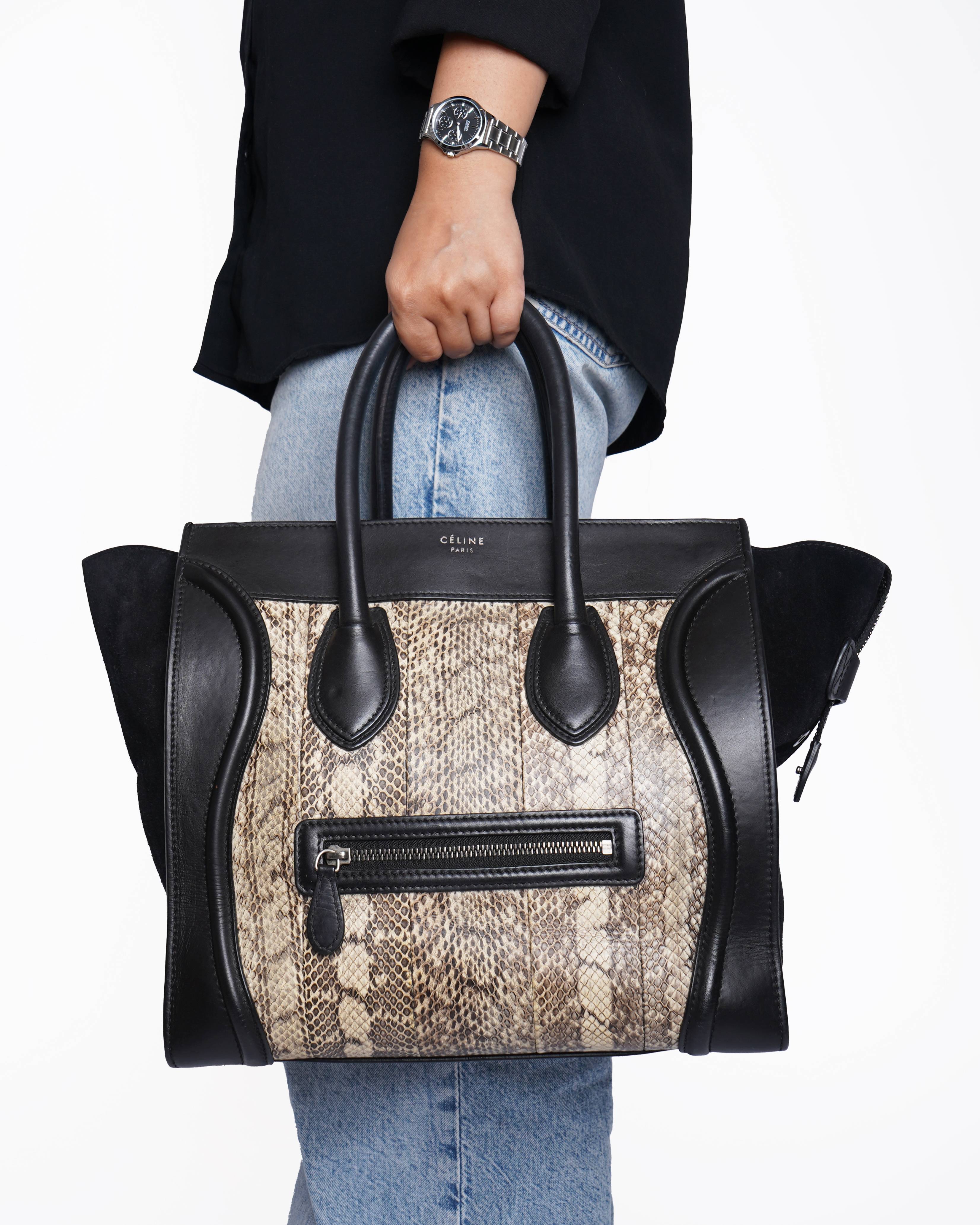 Celine Black/Beige Python & Leather Luggage Mini Tote