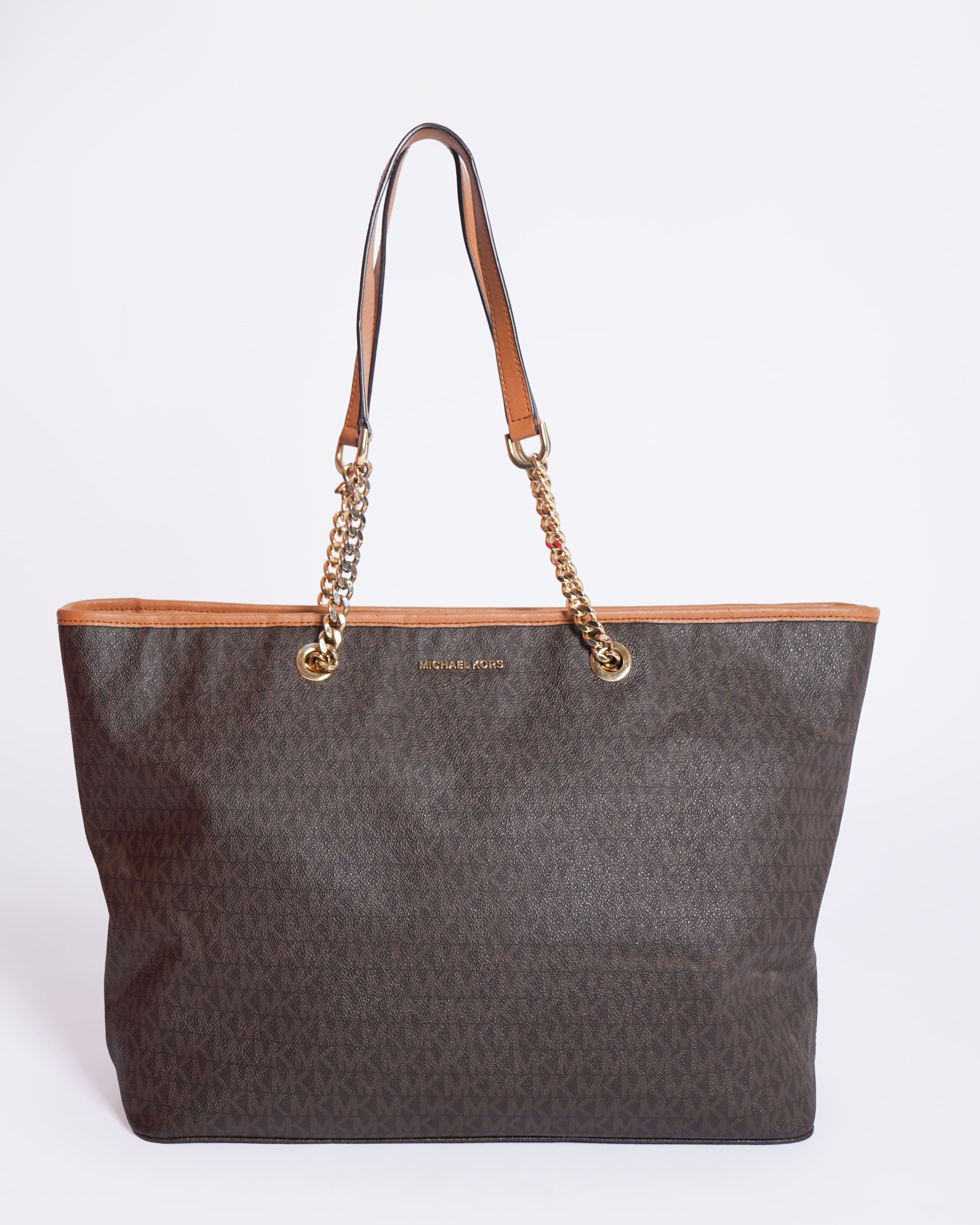 Michael Kors Monogram Tote In Brown