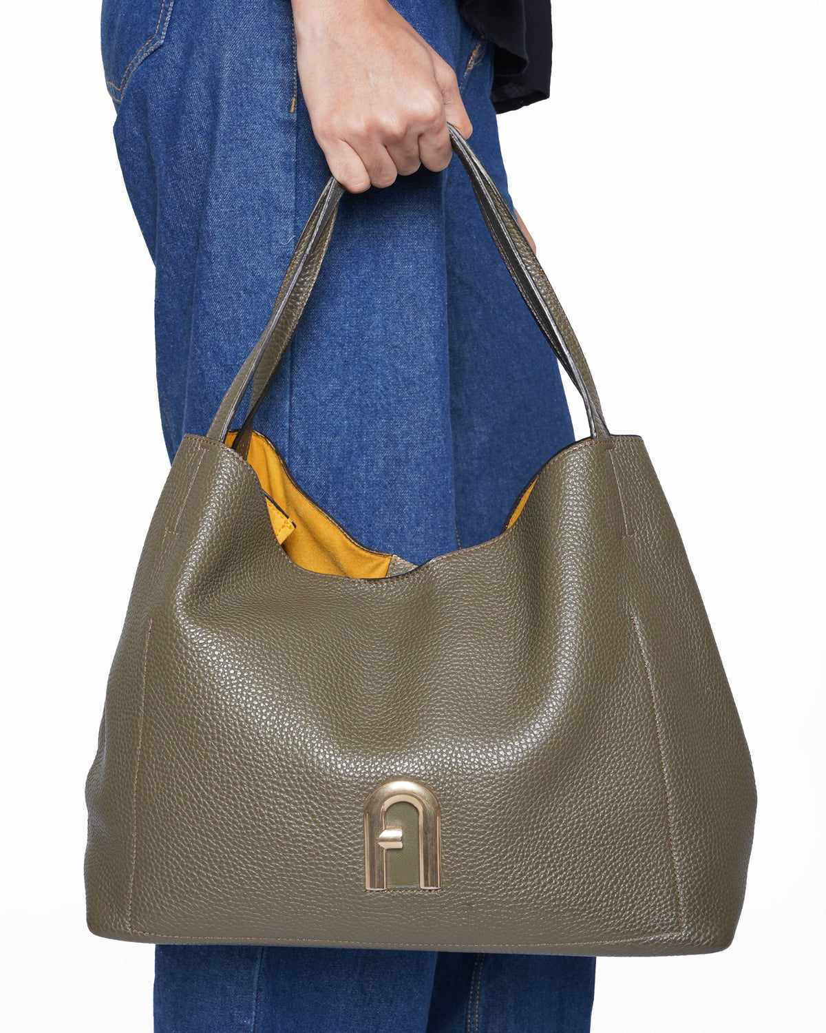 Furla 
L Taupe Metal Hobo Bag