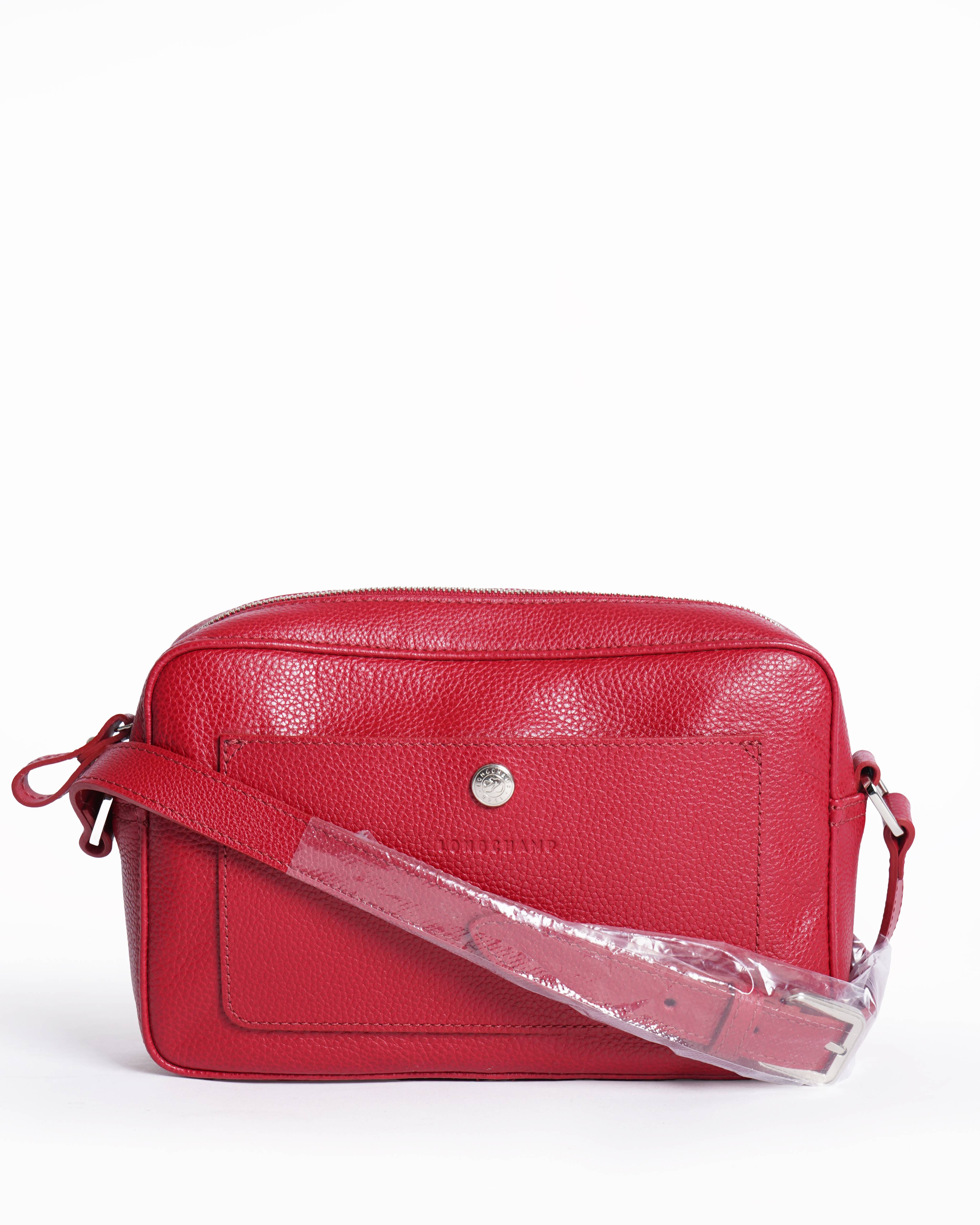 New Longchamp Leather Crossbody Bag In red