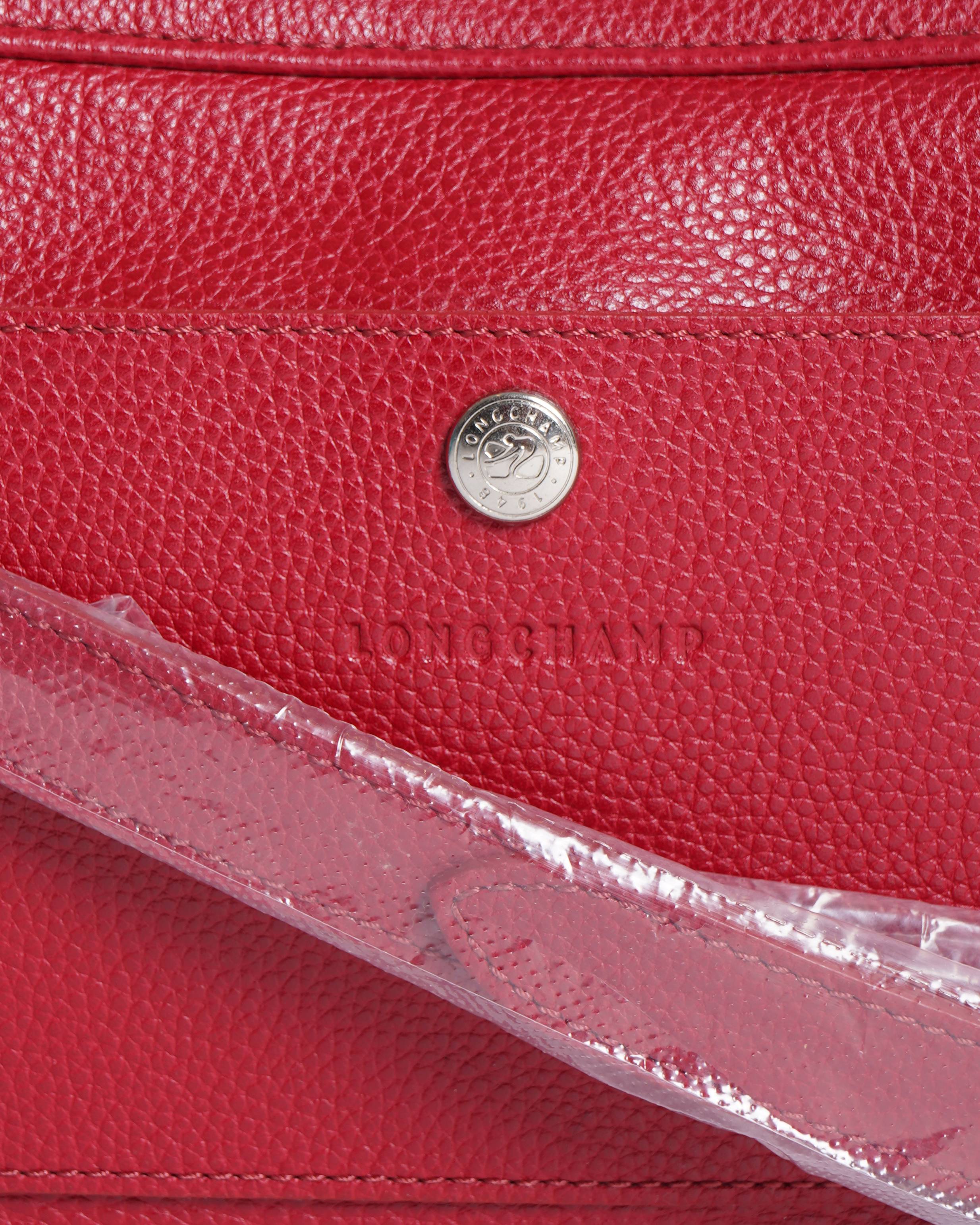 New Longchamp Leather Crossbody Bag In red