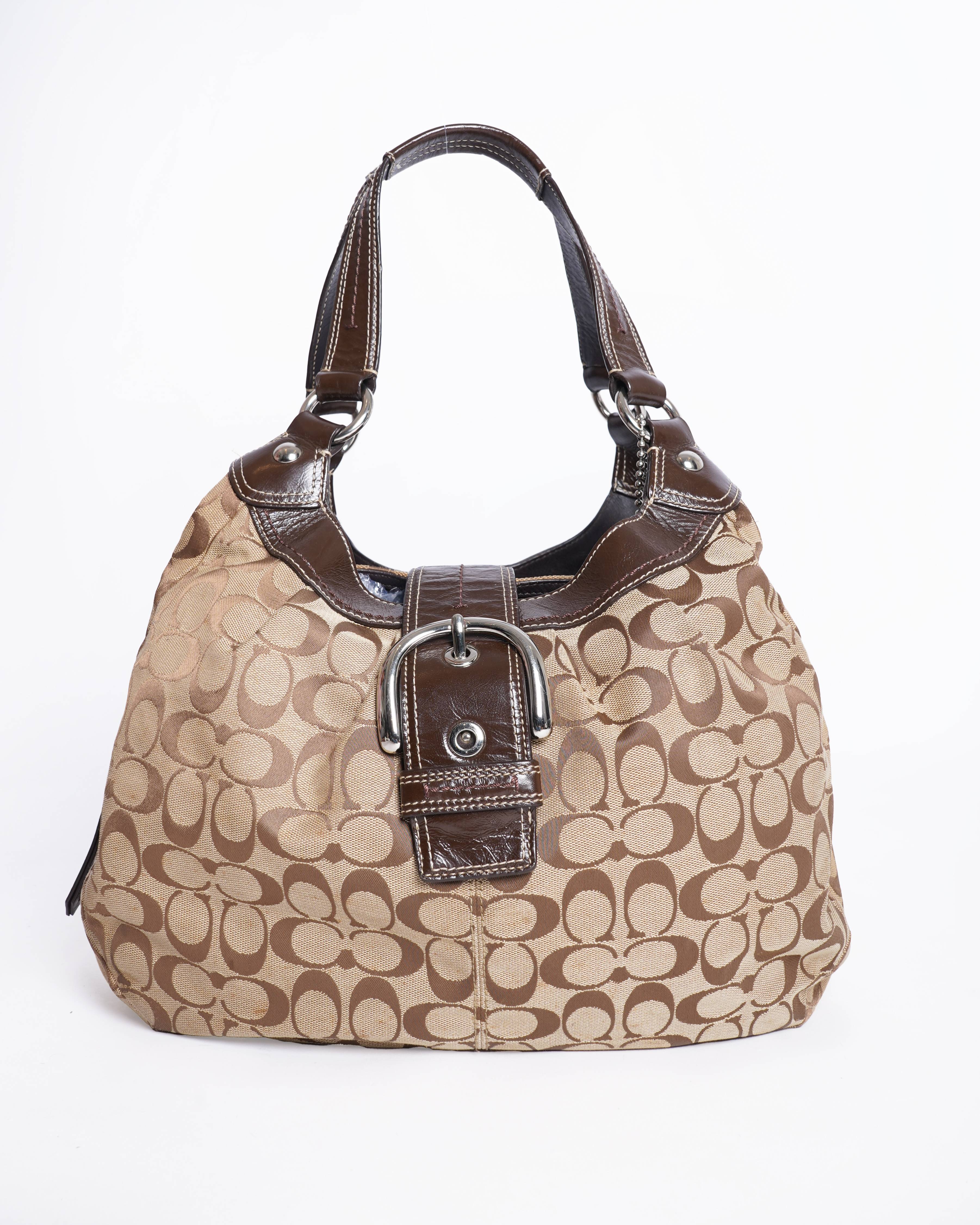 Coach Soho Lynn Brown Signature Jacquard Canvas Hobo Bag
