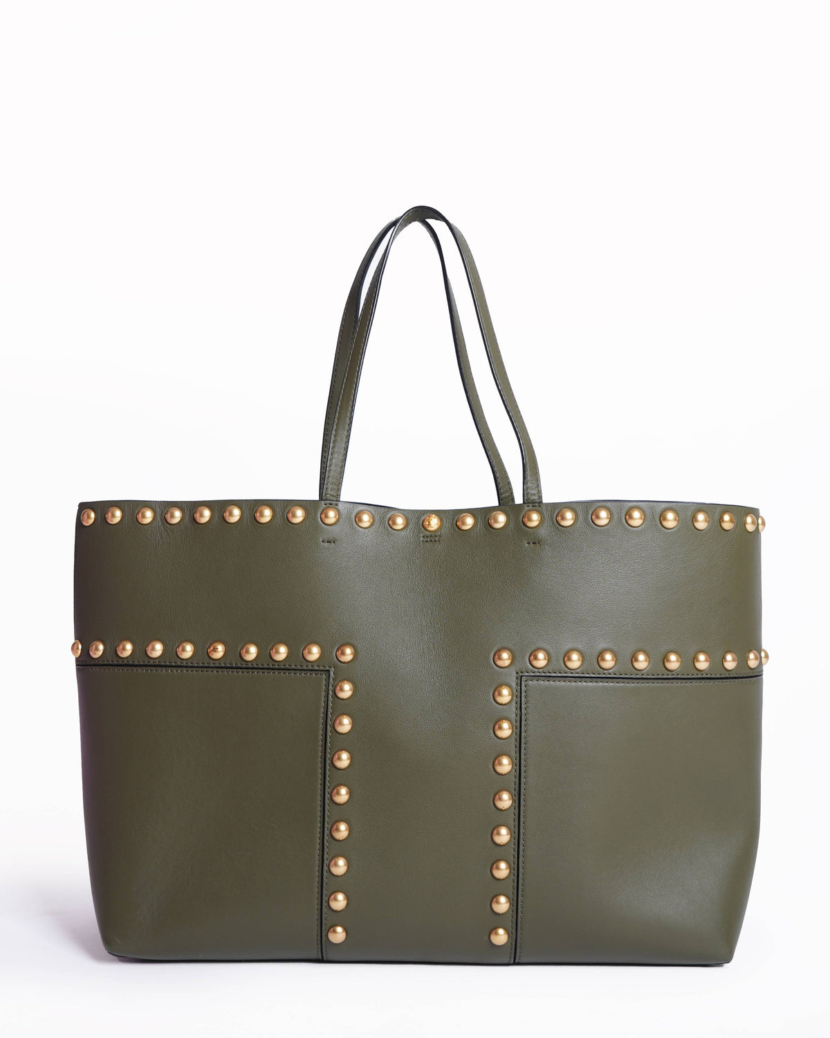 Tory Burch Olive Green Leather Mini Block-T Stud Tote
