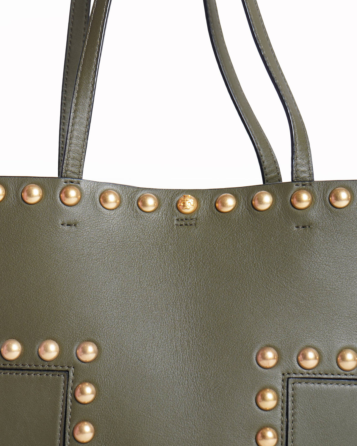 Tory Burch Olive Green Leather Mini Block-T Stud Tote