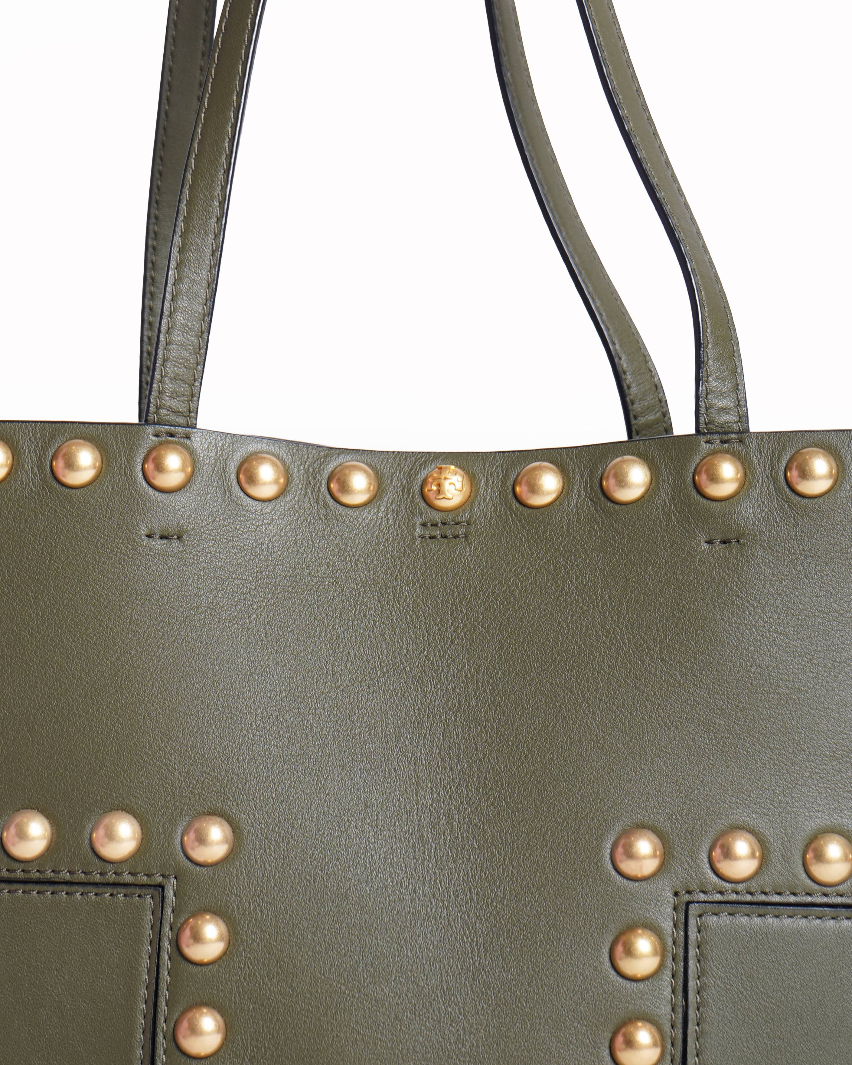 Tory Burch Olive Green Leather Mini Block-T Stud Tote