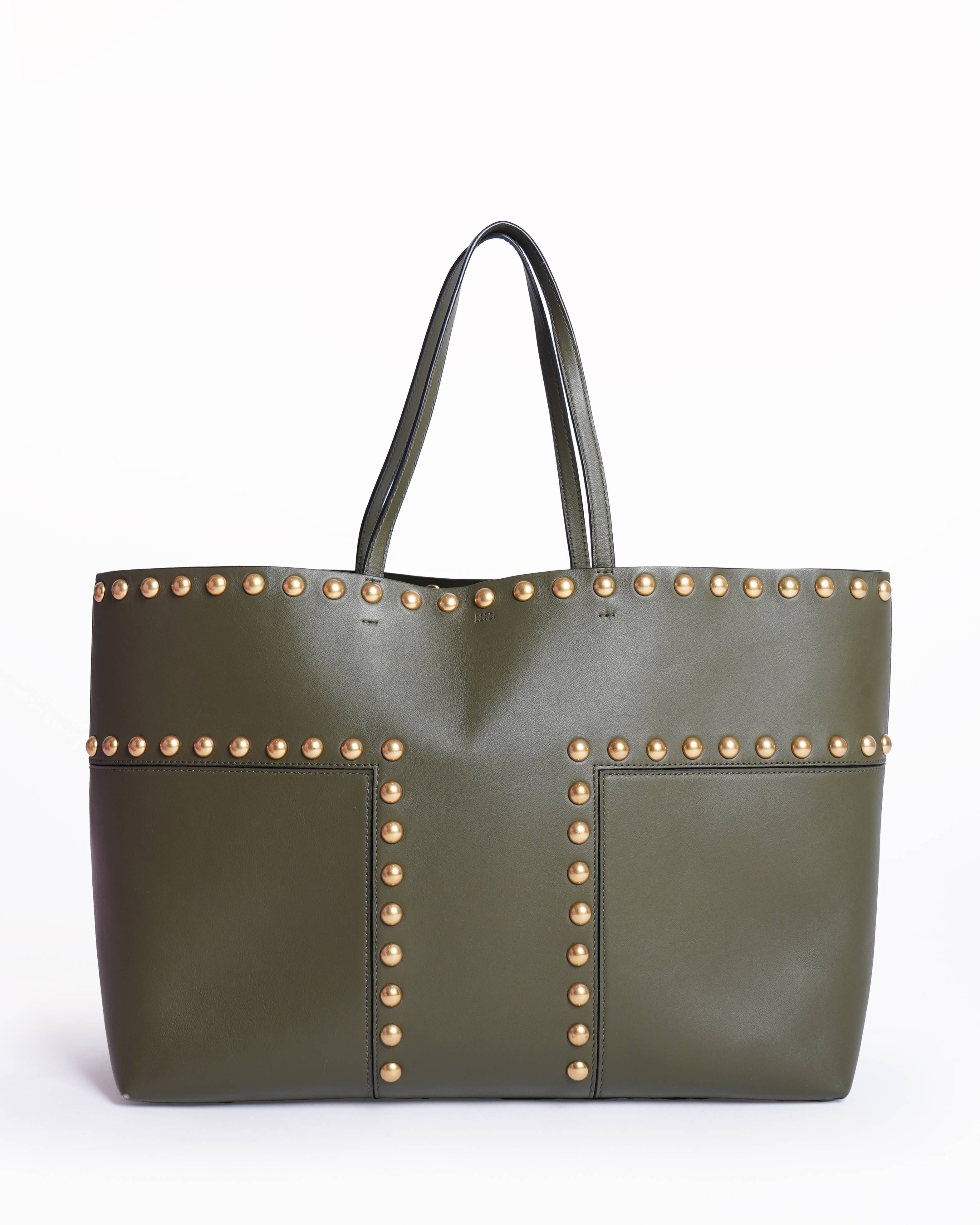 Tory Burch Olive Green Leather Mini Block-T Stud Tote