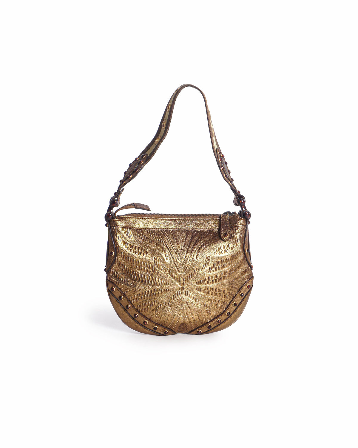 Gucci Gold Embossed Leather Studded Pelham Small Shoulder Bag