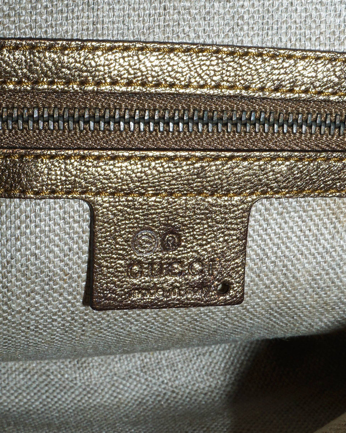 Gucci Gold Embossed Leather Studded Pelham Small Shoulder Bag
