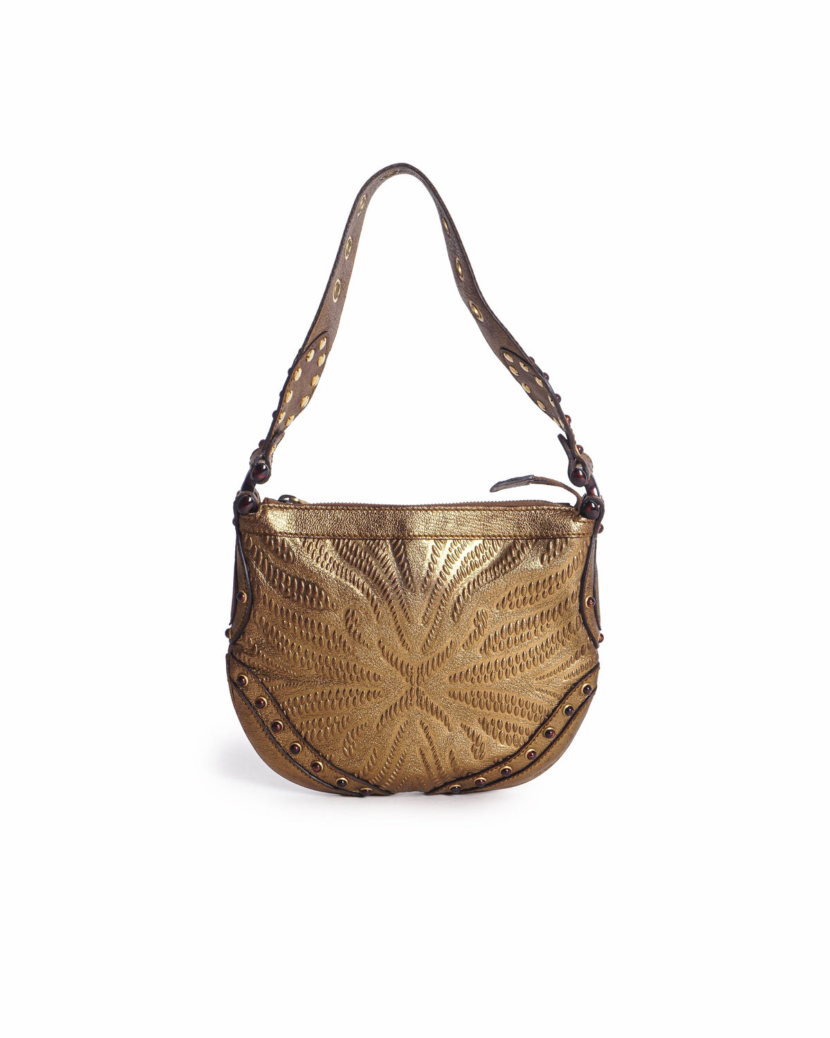 Gucci Gold Embossed Leather Studded Pelham Small Shoulder Bag