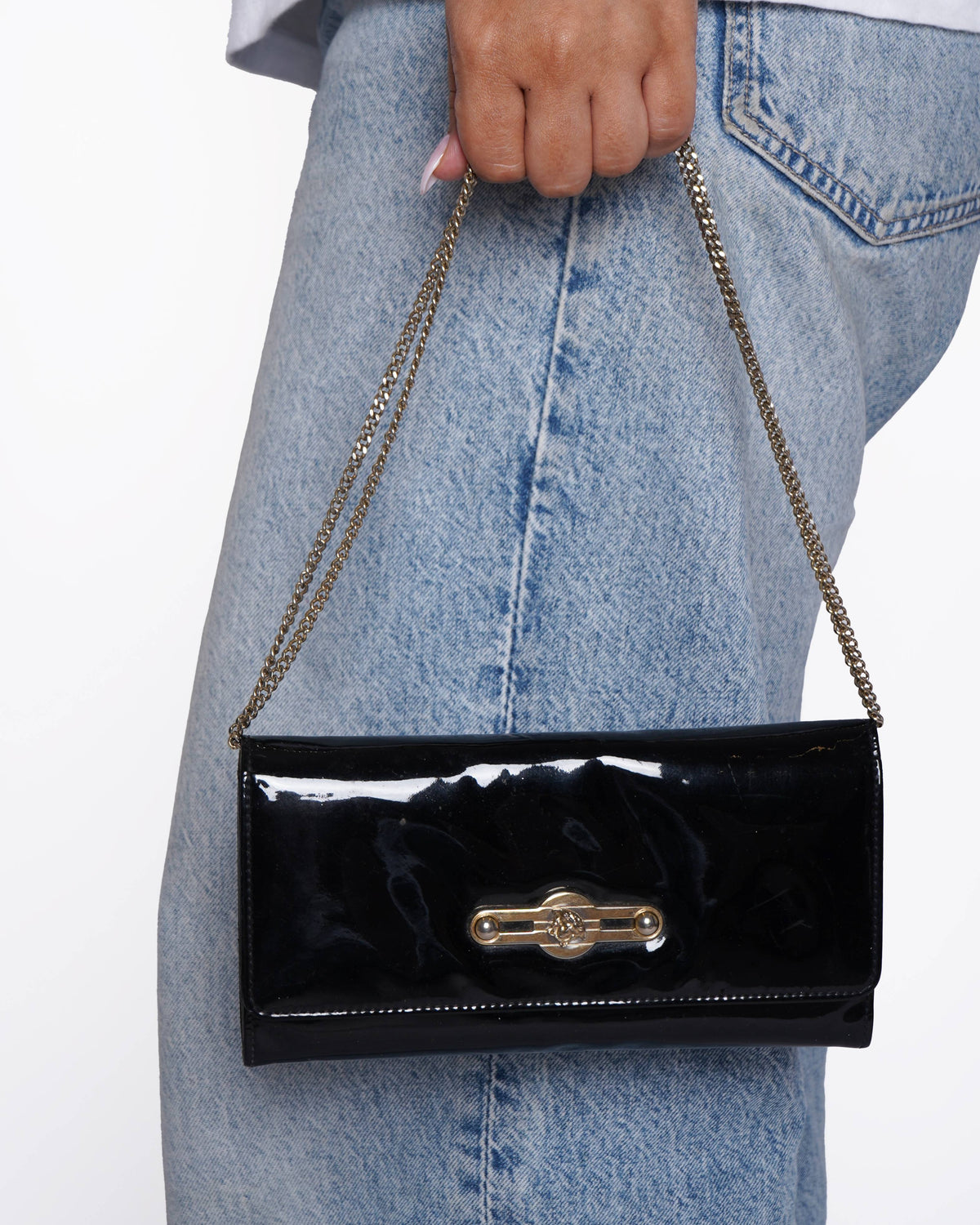 Versace bifold patent leather clutch