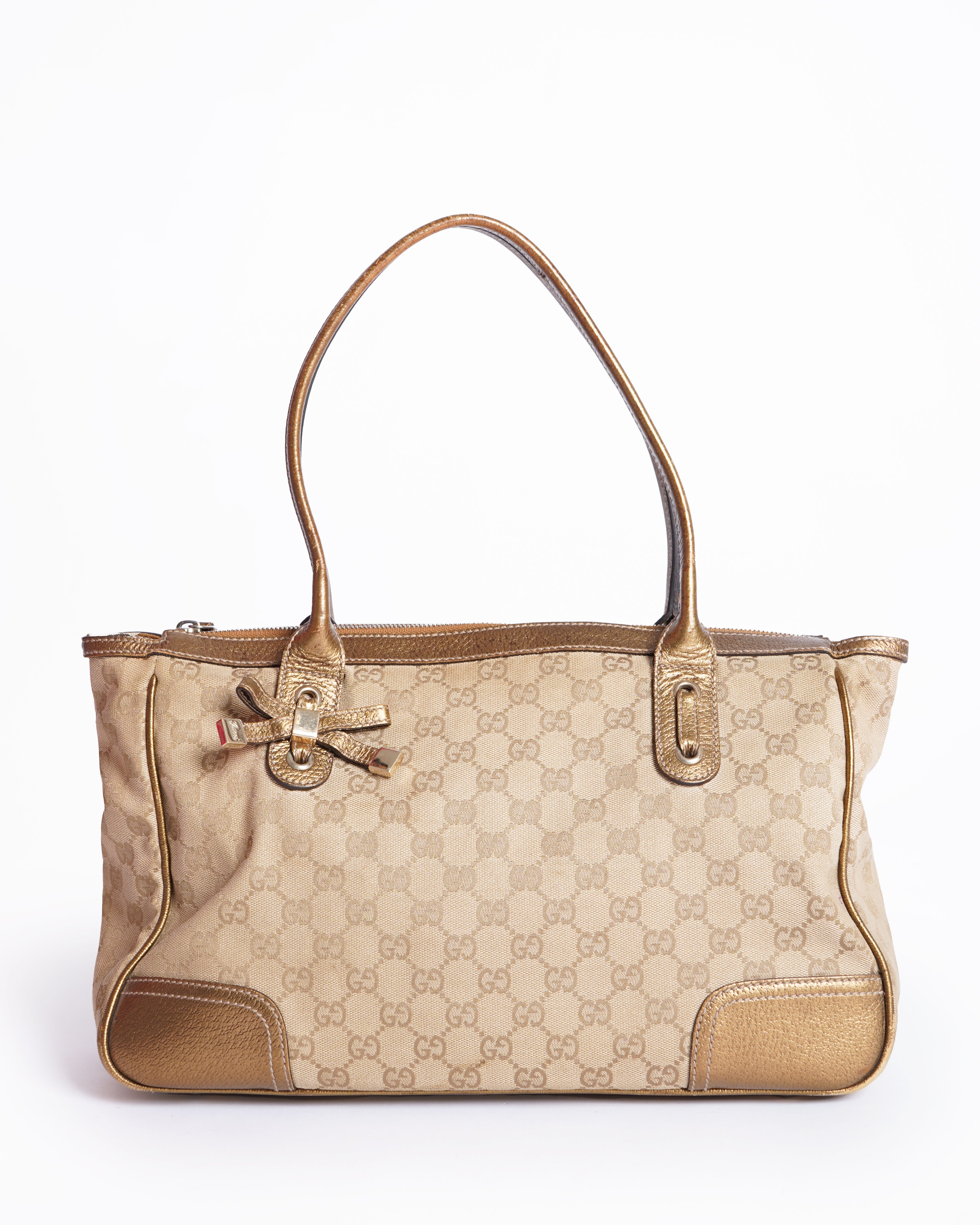 Gucci Beige/Gold GG Canvas And Leather Princy Tote