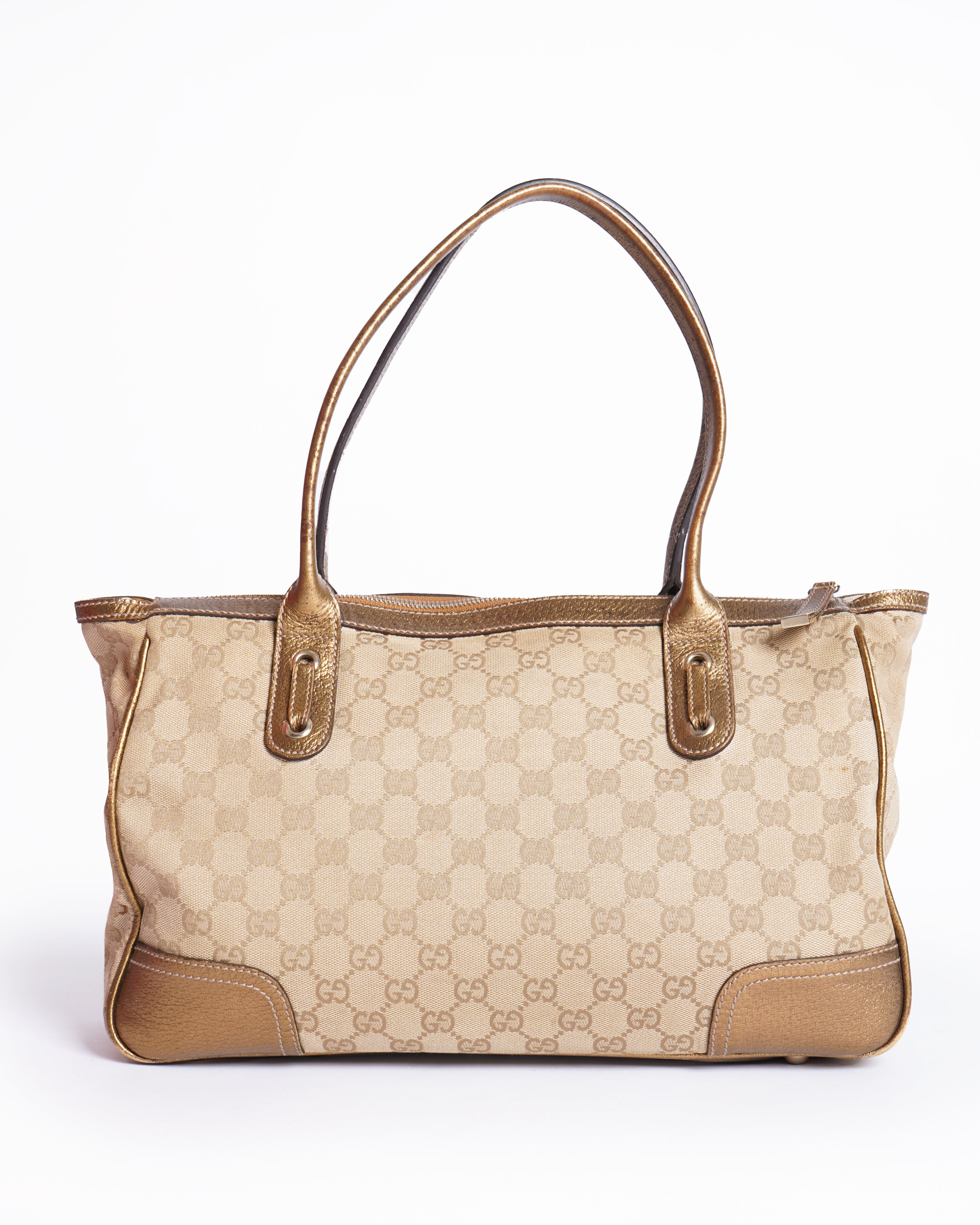 Gucci Beige/Gold GG Canvas And Leather Princy Tote