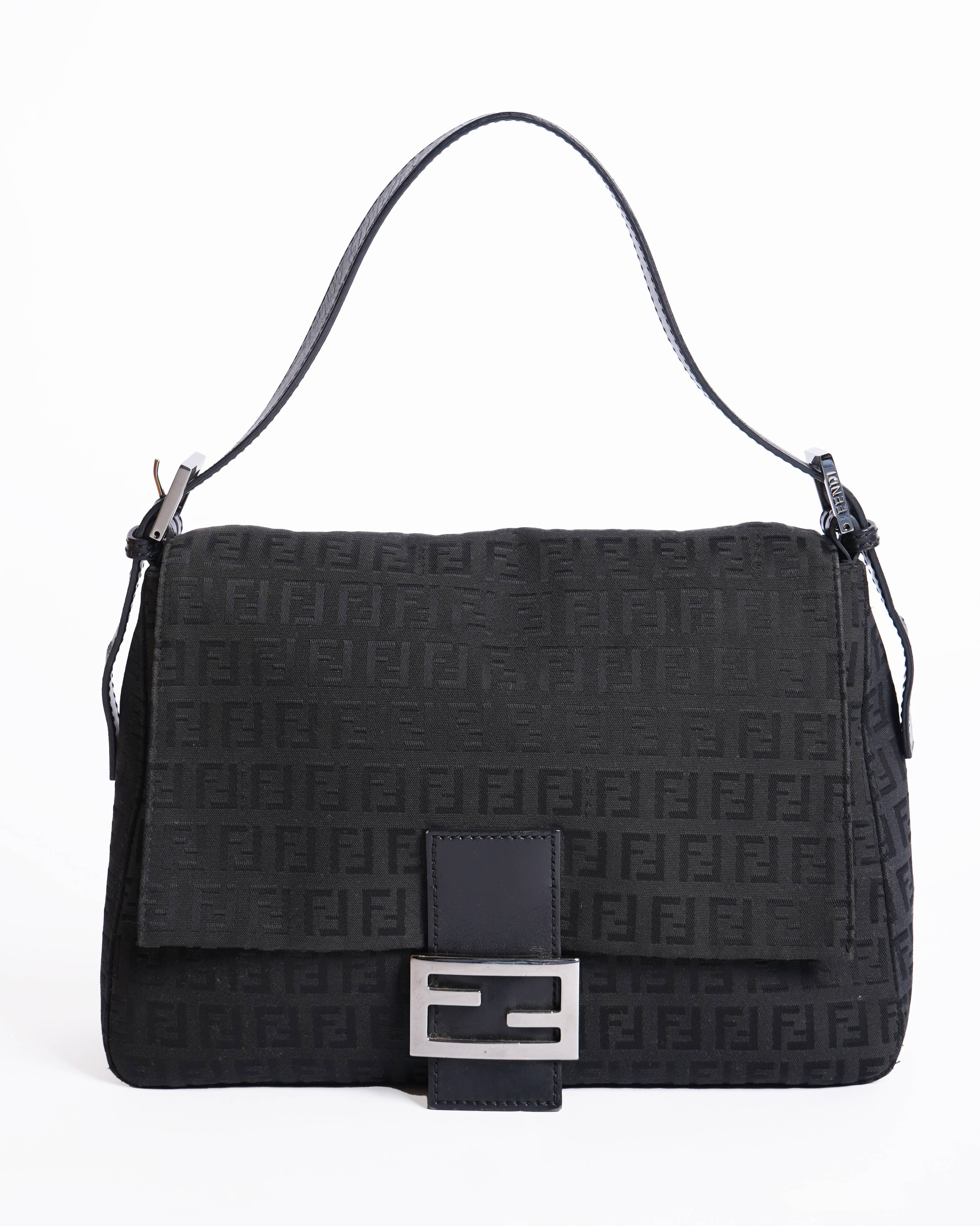 Fendi Zucchino Mama Forever Baguette Hobo Shoulder Bag In Black