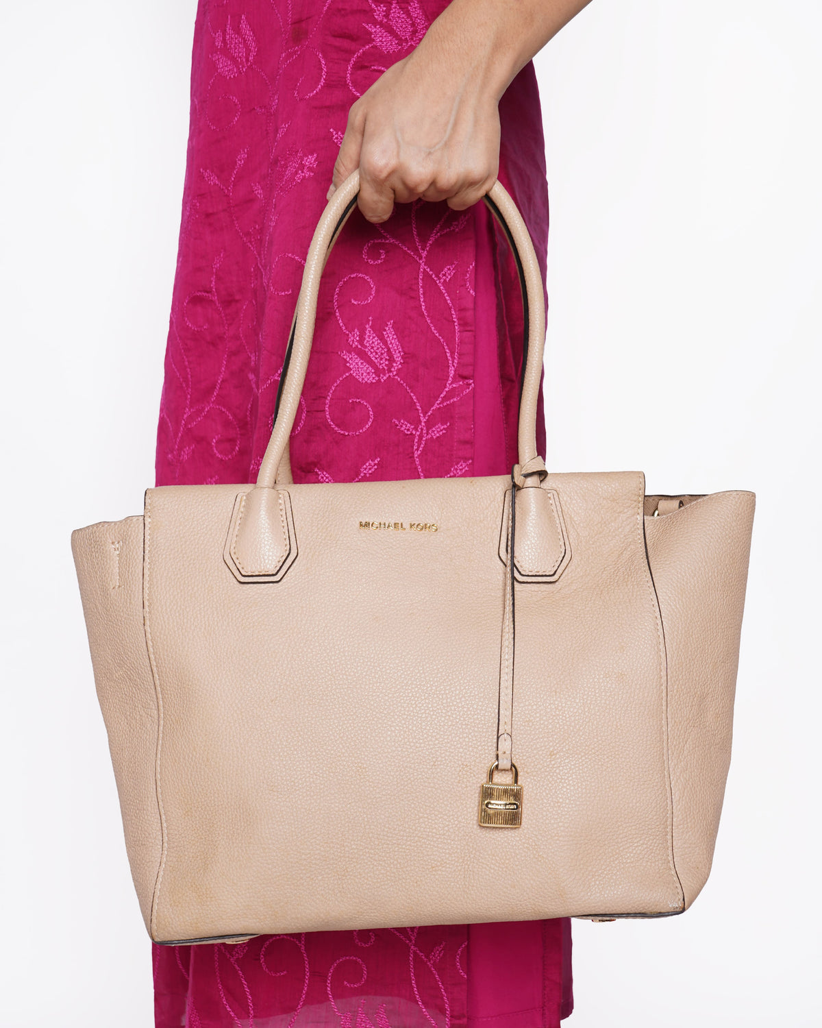Michael Kors Beige Pebbled Leather Large Mercer Tote