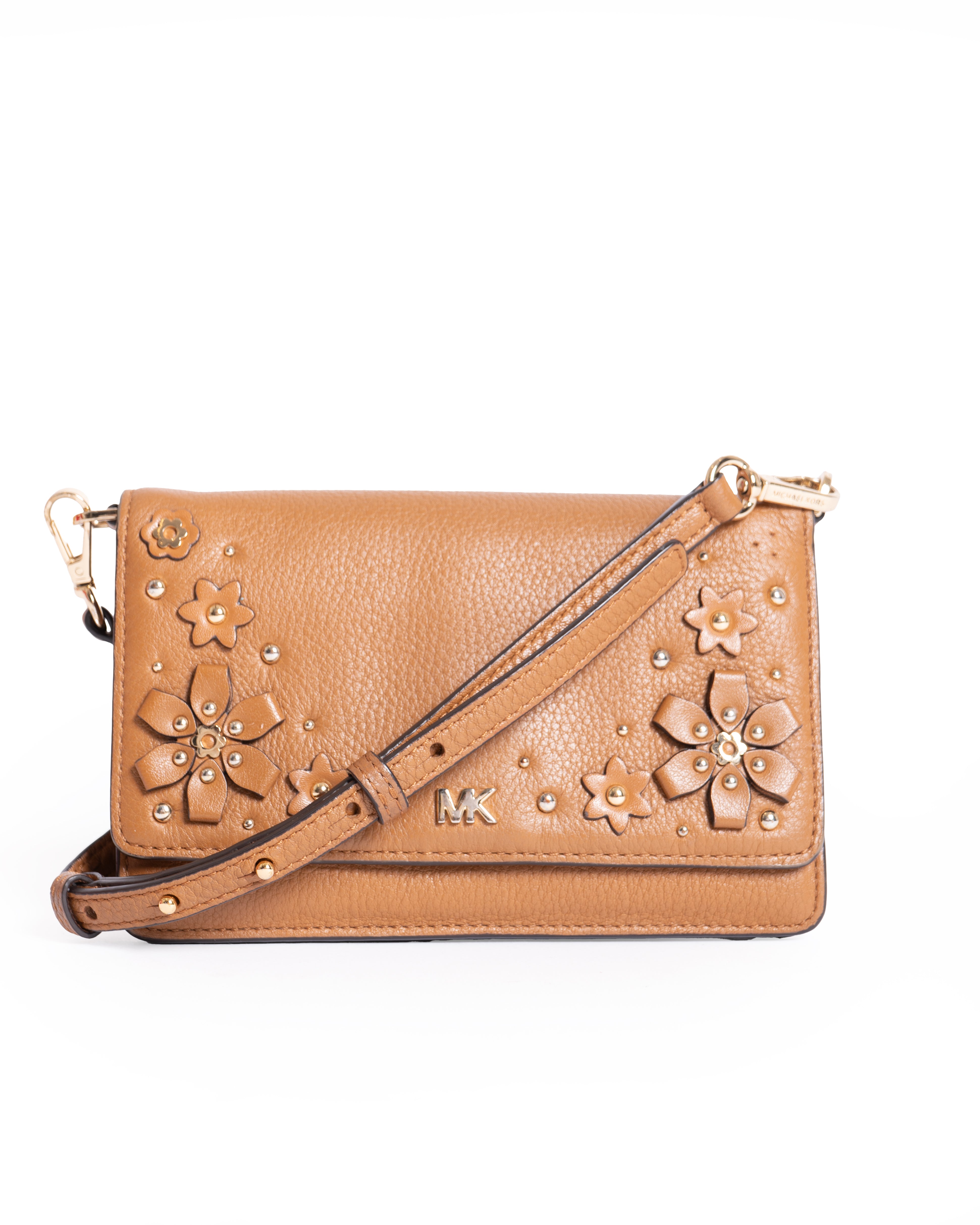 Michael Kors Floral Embellished Pebbled Leather Convertible Crossbody Bag