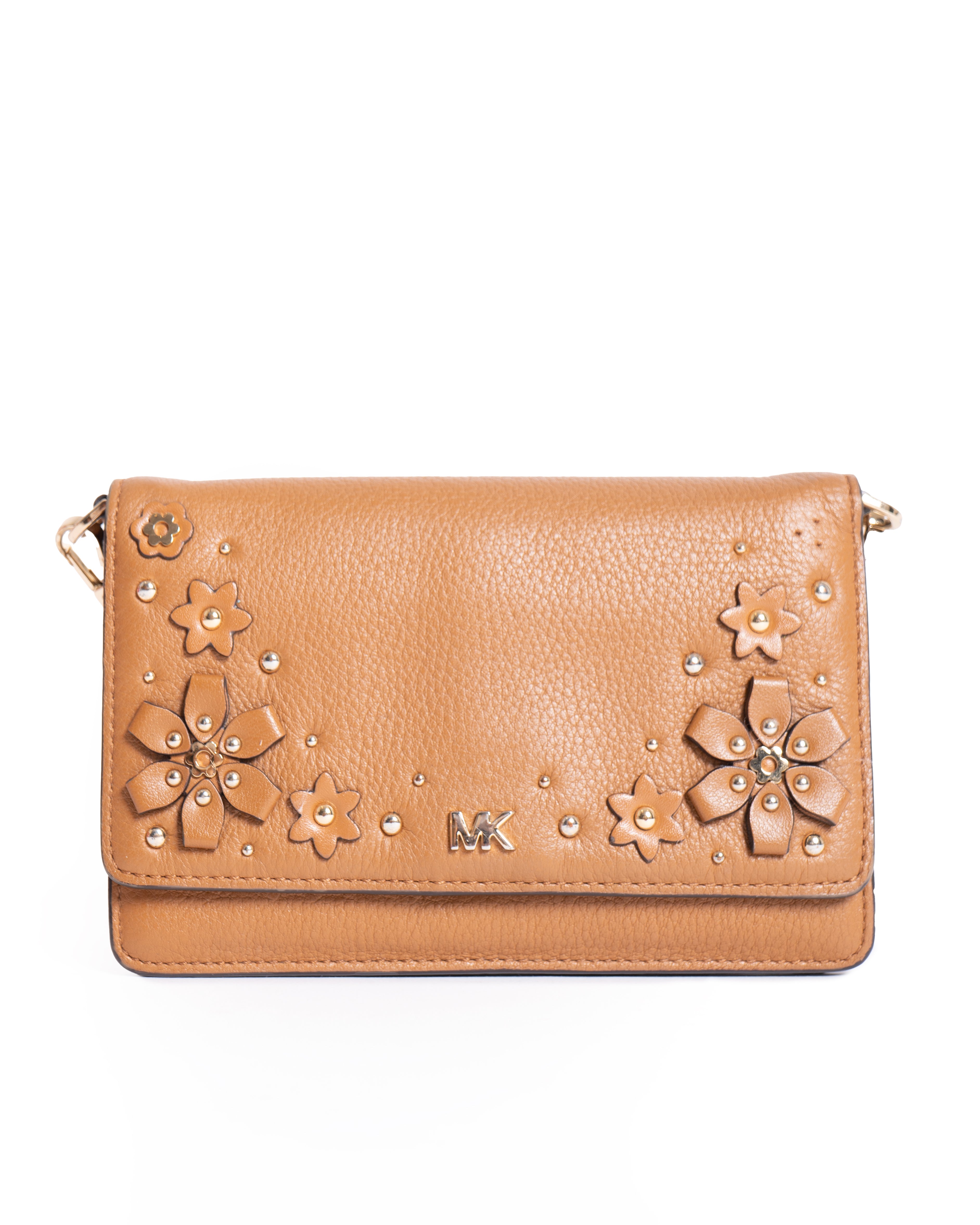 Michael Kors Floral Embellished Pebbled Leather Convertible Crossbody Bag