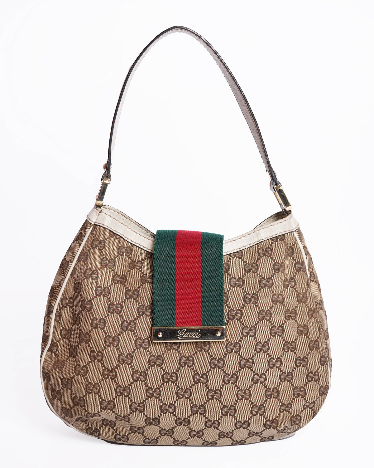 Gucci Beige/Brown GG Canvas And Leather
Medium New Ladies Web Hobo
