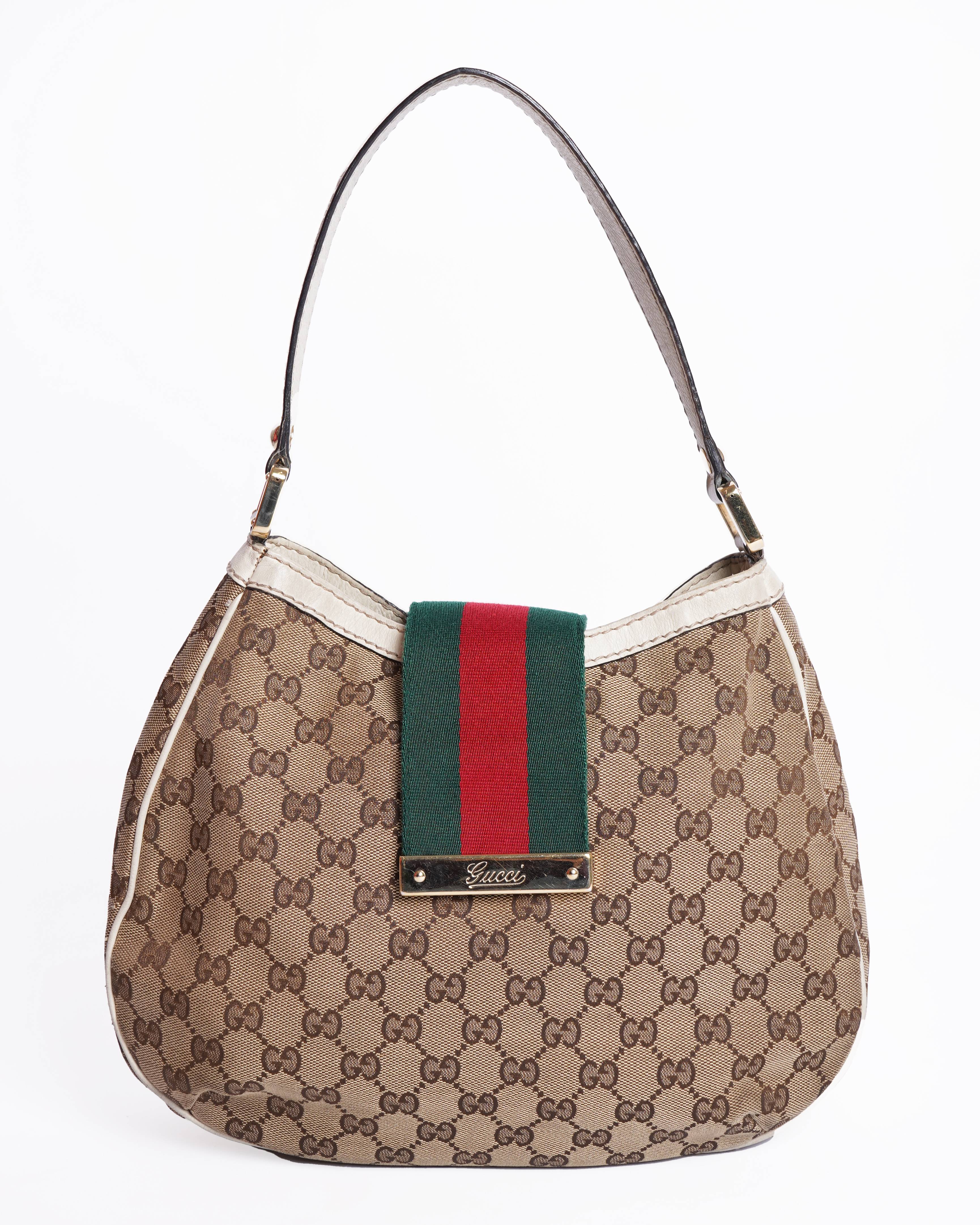 Gucci Beige/Brown GG Canvas And Leather
Medium New Ladies Web Hobo