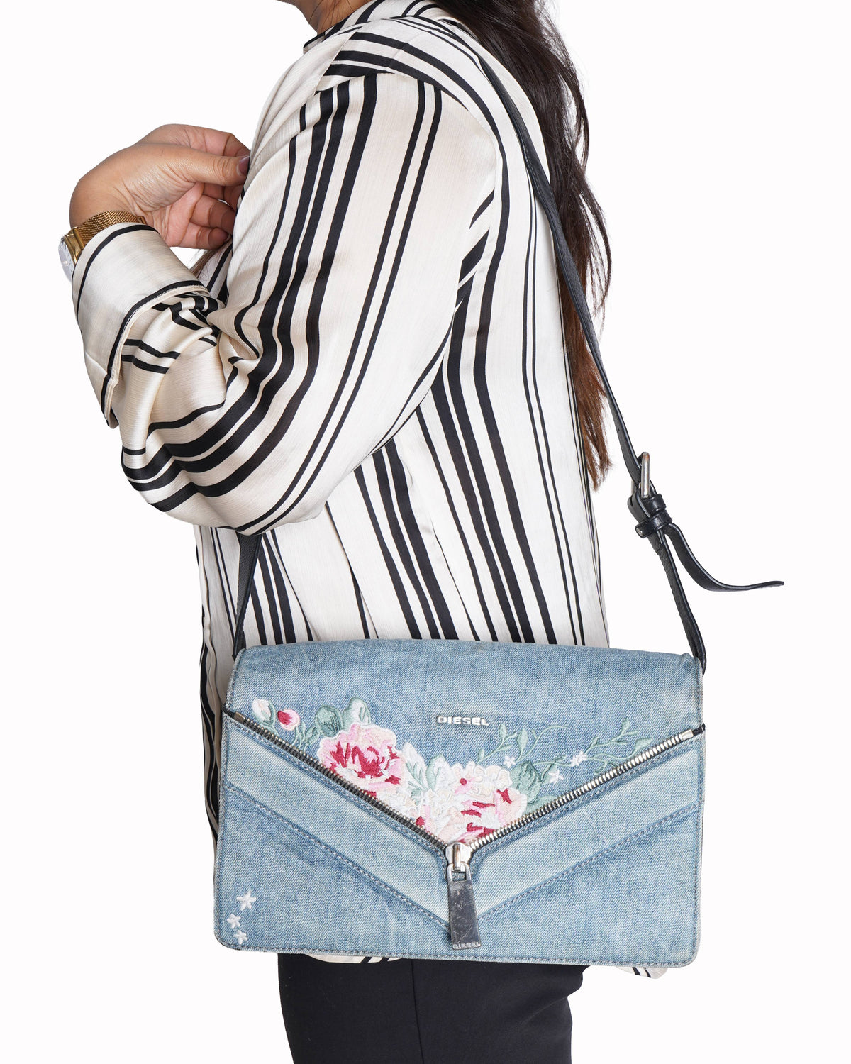 Diesel Denim floral embraided shoulder bag