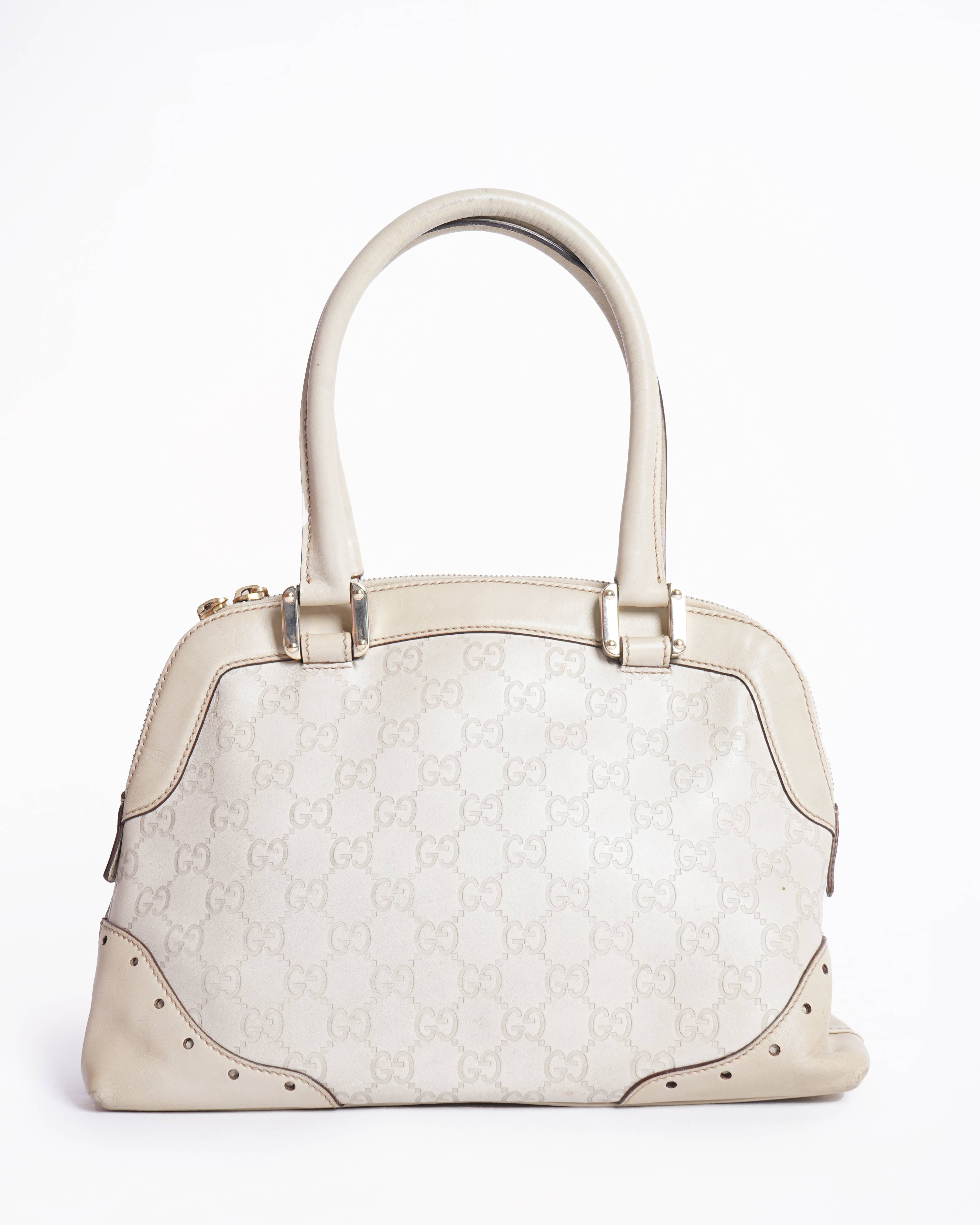 Gucci Off White Guccissima Leather Large Punch Satchel