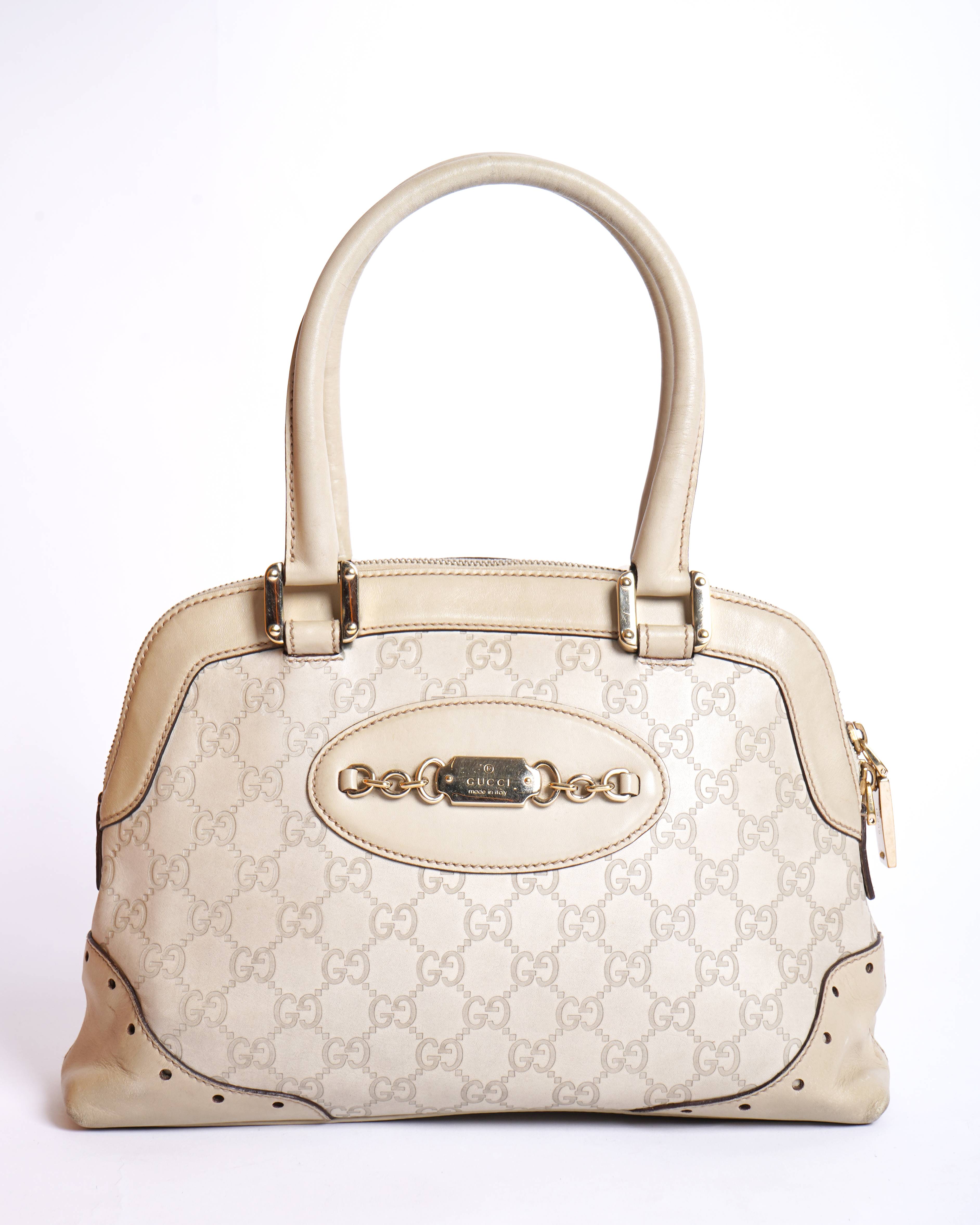 Gucci Off White Guccissima Leather Large Punch Satchel