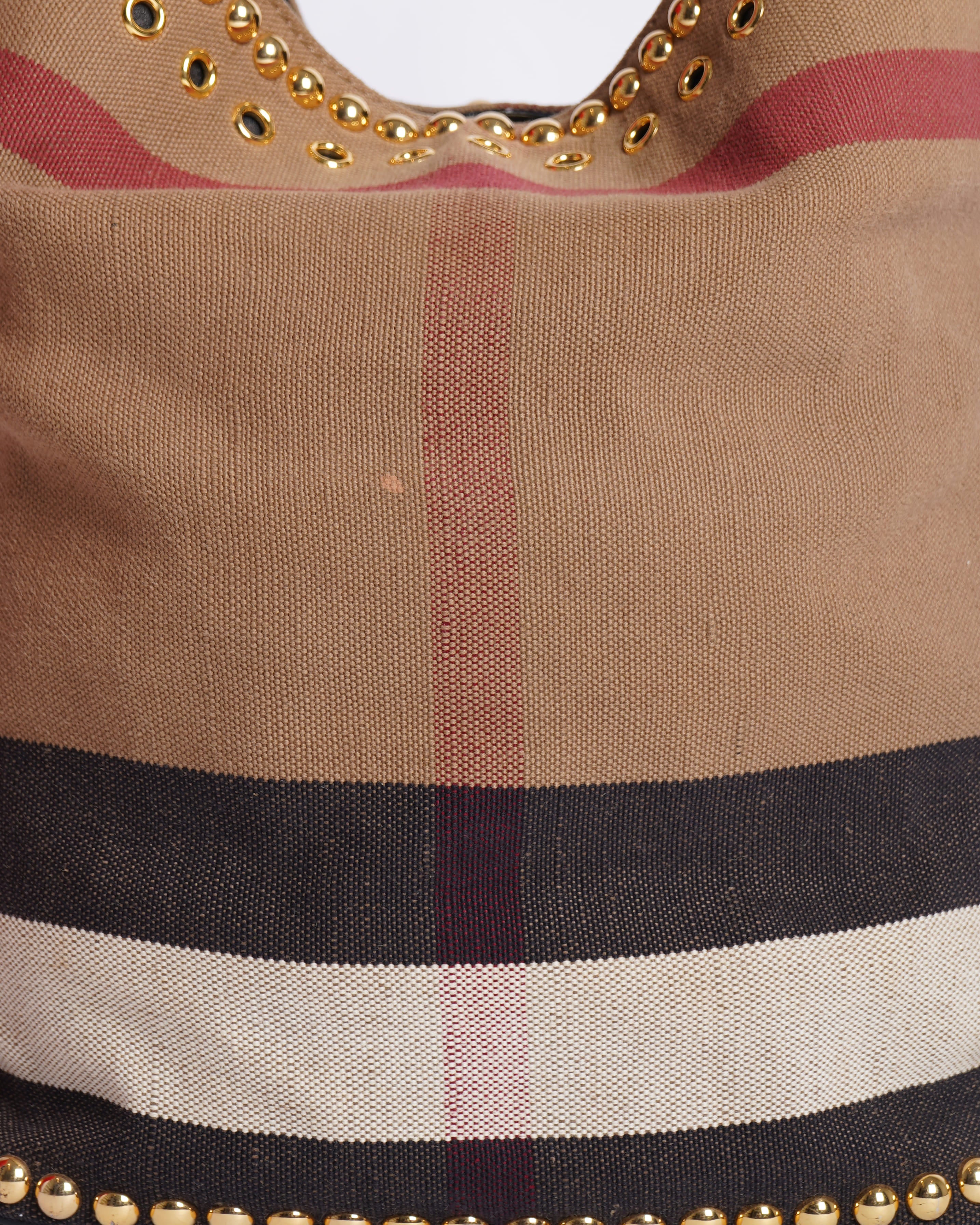 Burberry Ashby Medium Studded Check Canvas Hobo Bag