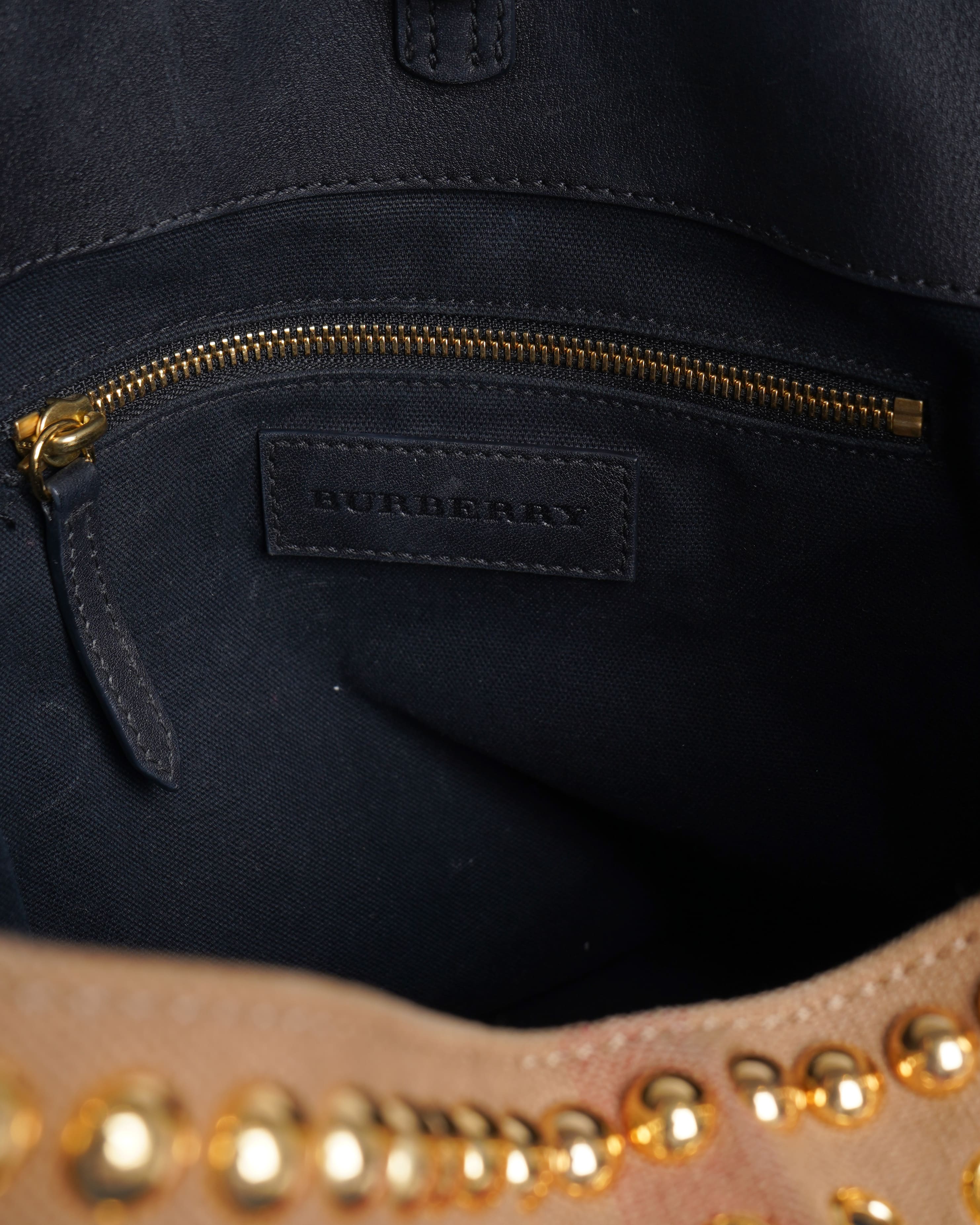Burberry Ashby Medium Studded Check Canvas Hobo Bag