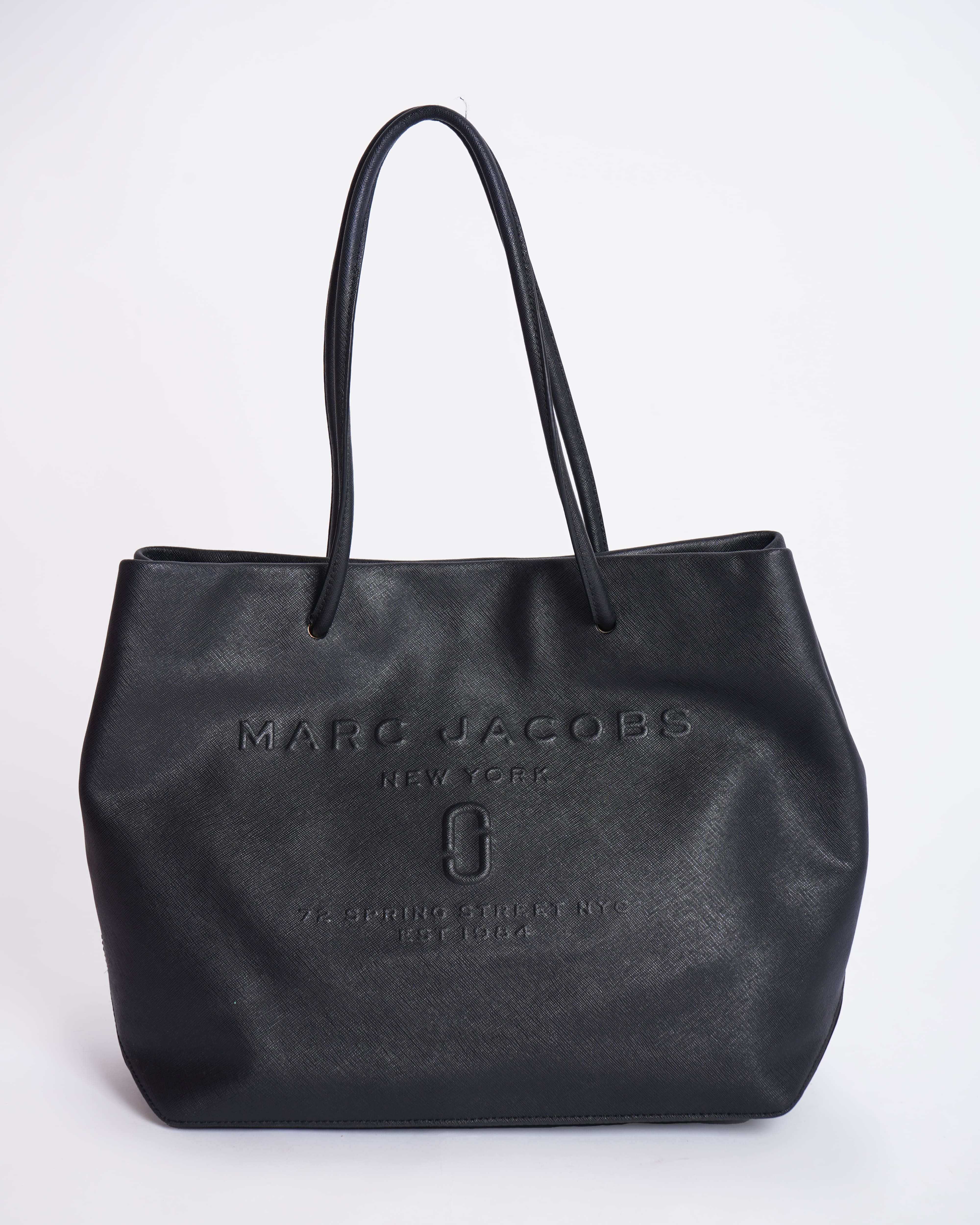Marc Jacob Logo Shopper East West Black Saffiano Leather Bag