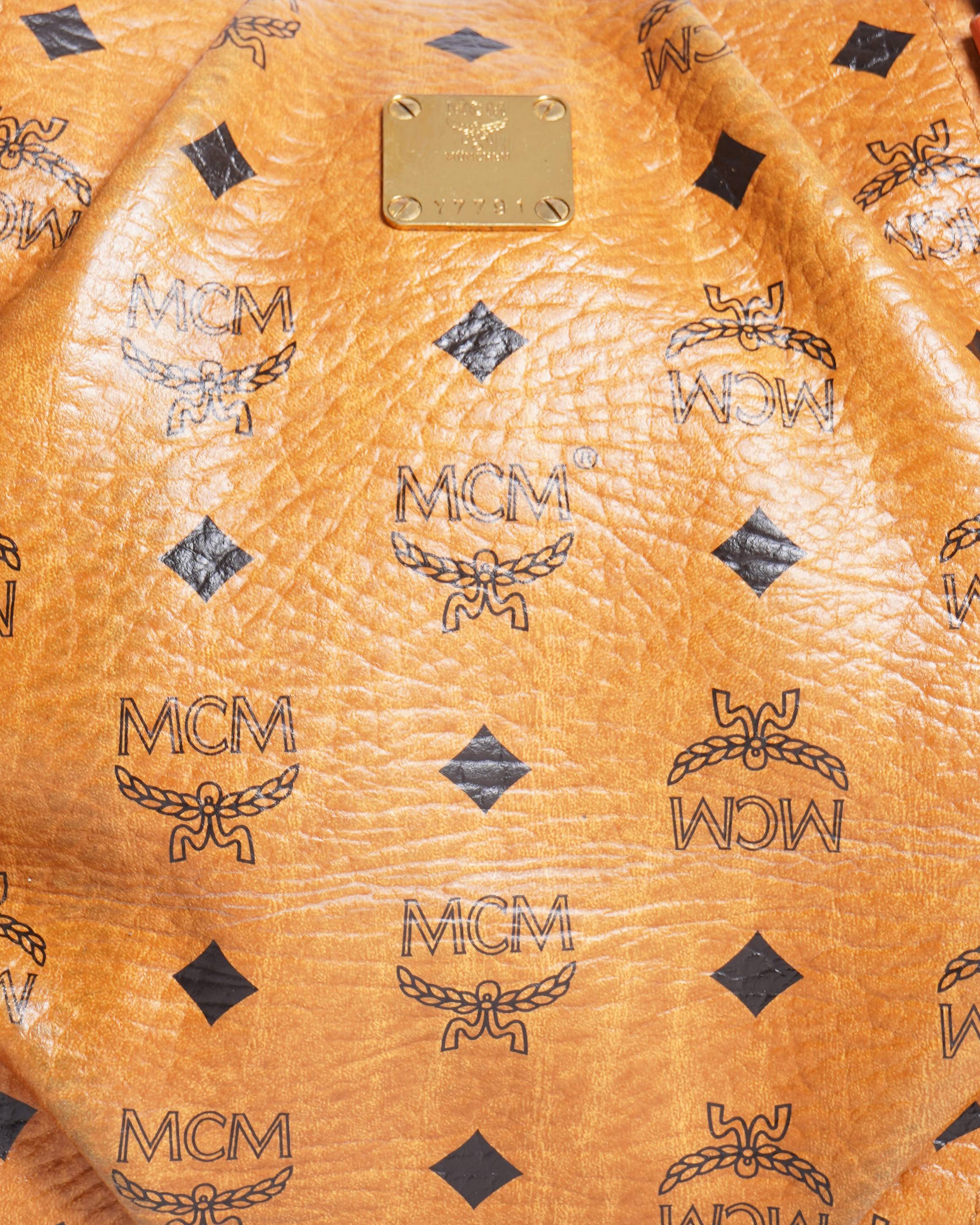 MCM Visetos coated canvas tote with orange and coral leather trim