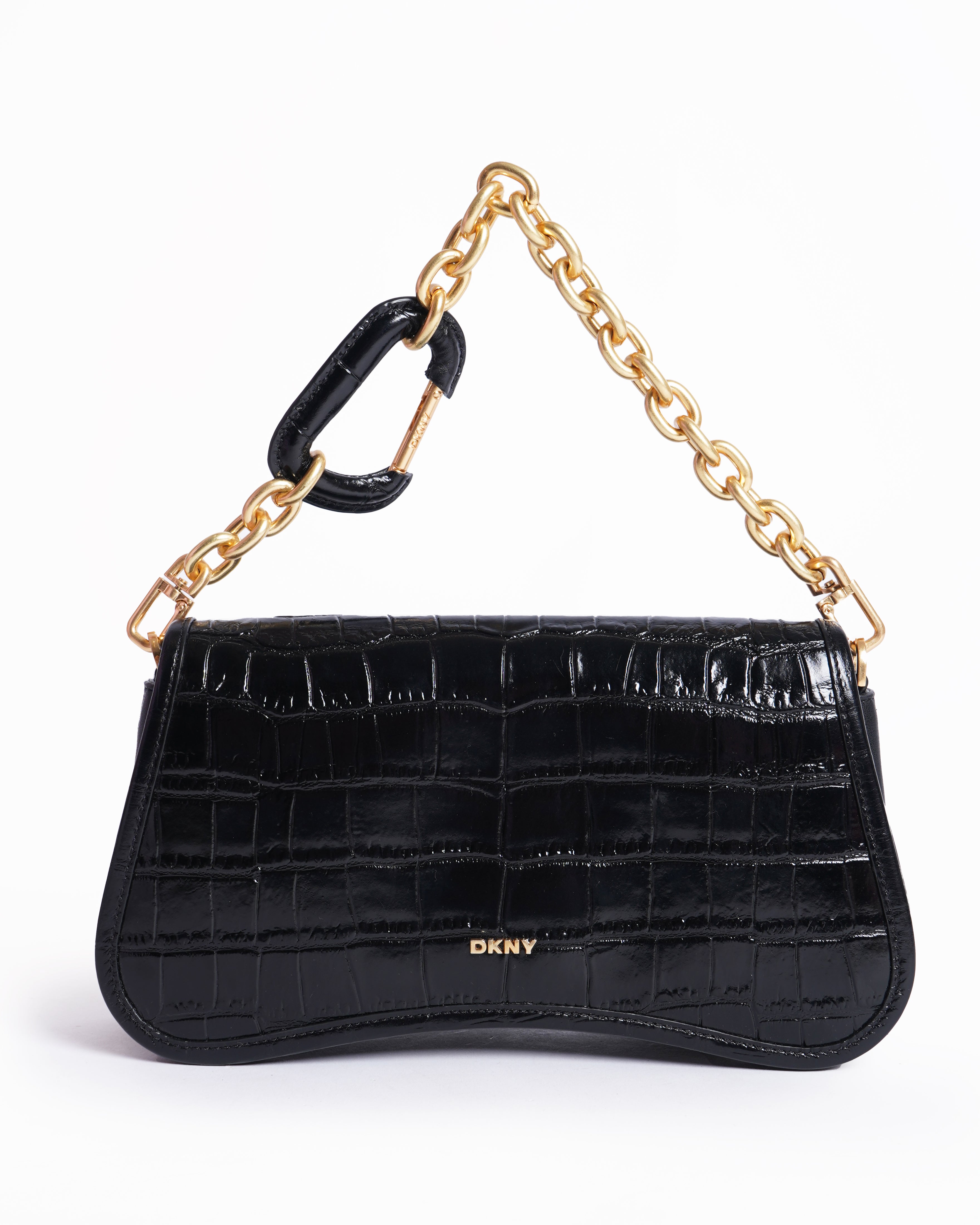 DKNY black croc embossed Adria Clutch Bag with Crossbody Strap
